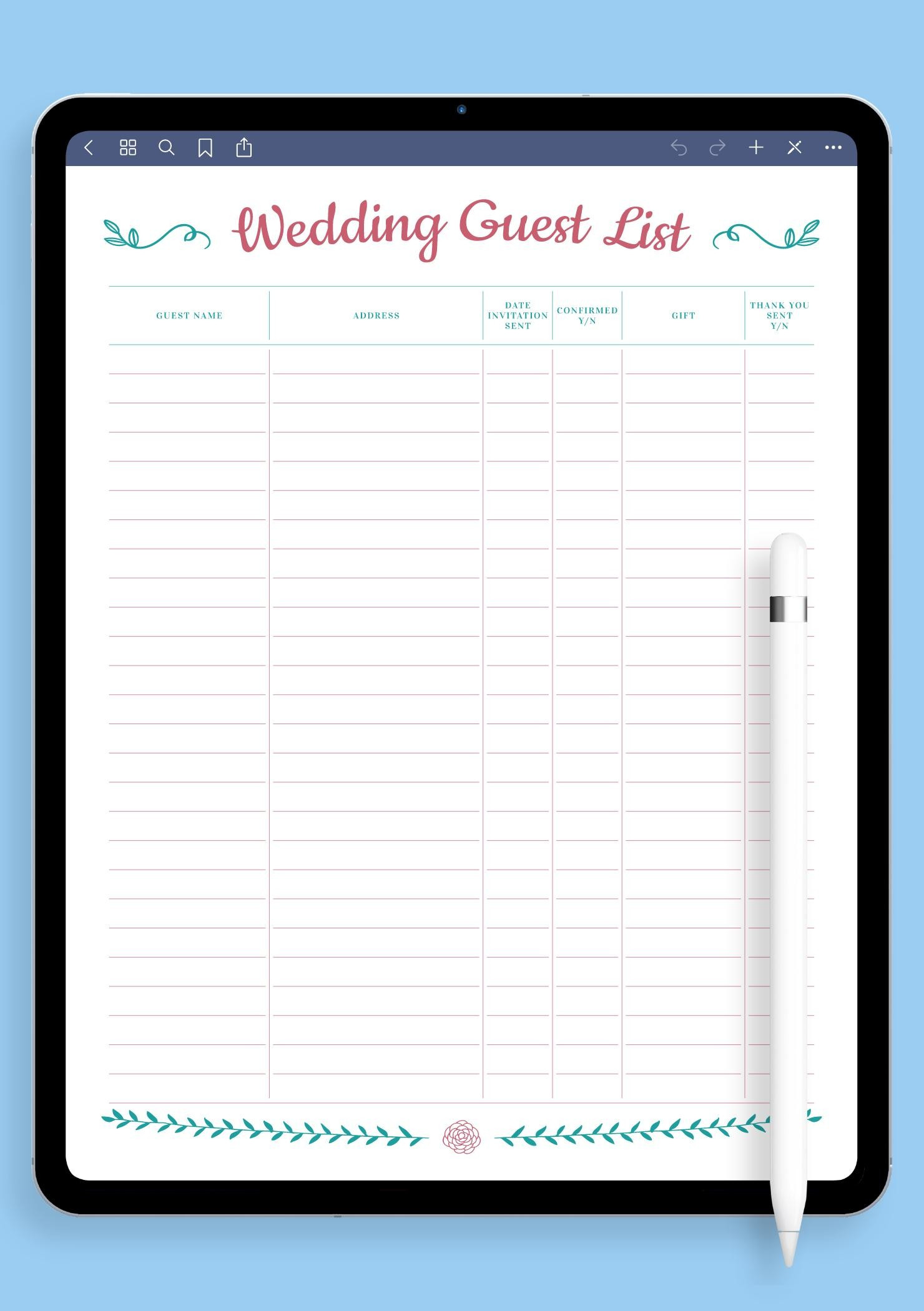 sample Wedding Gift List Template