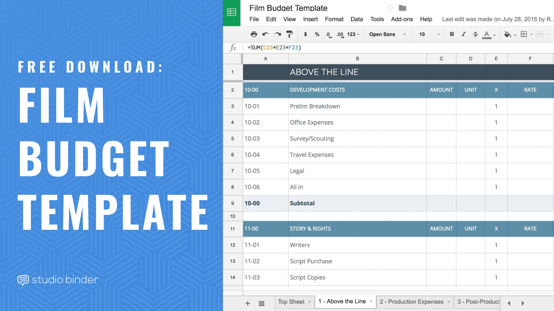 sample TV production budget template