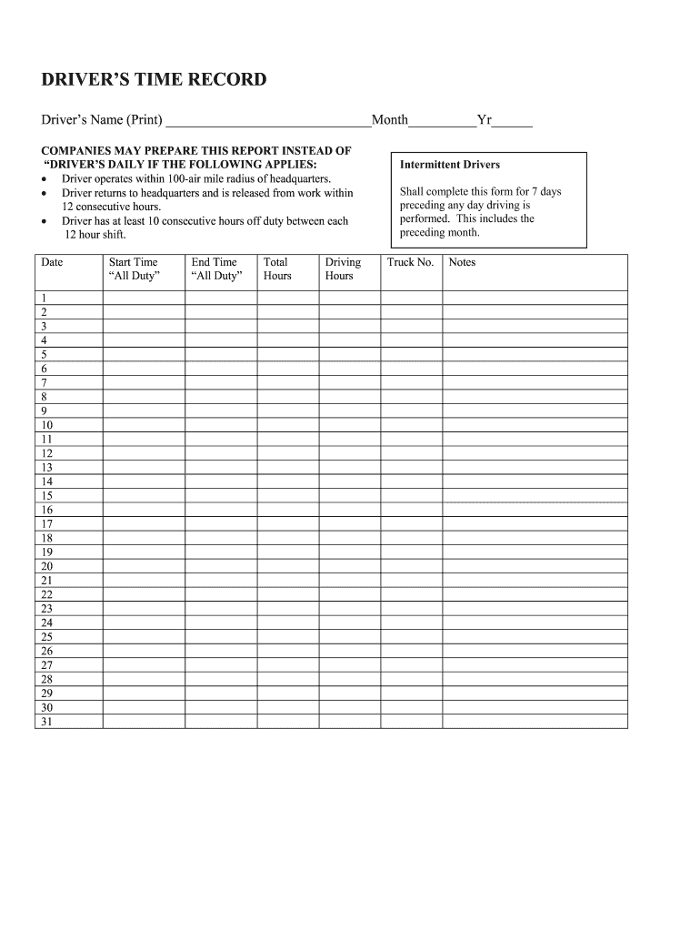 sample driver timesheet template