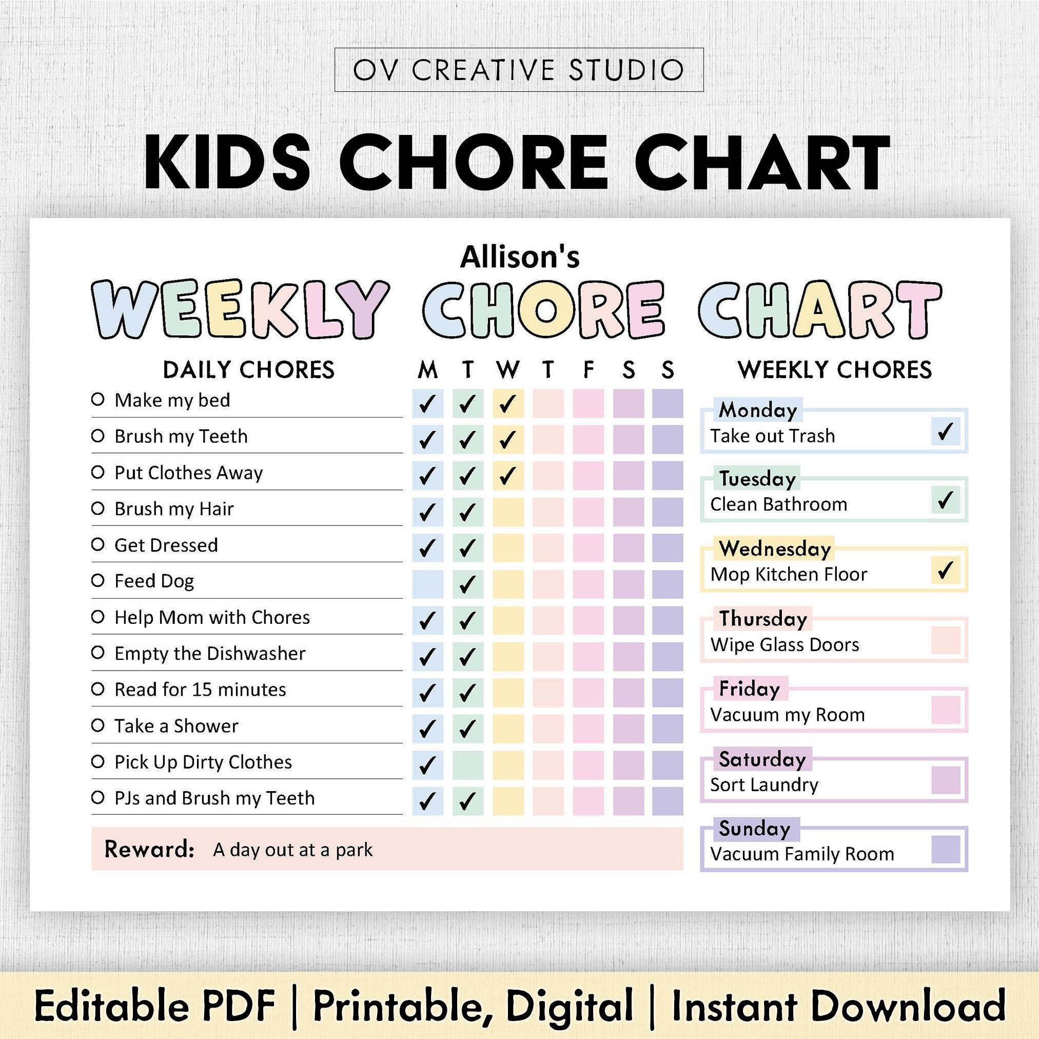 sample daily chores chart template