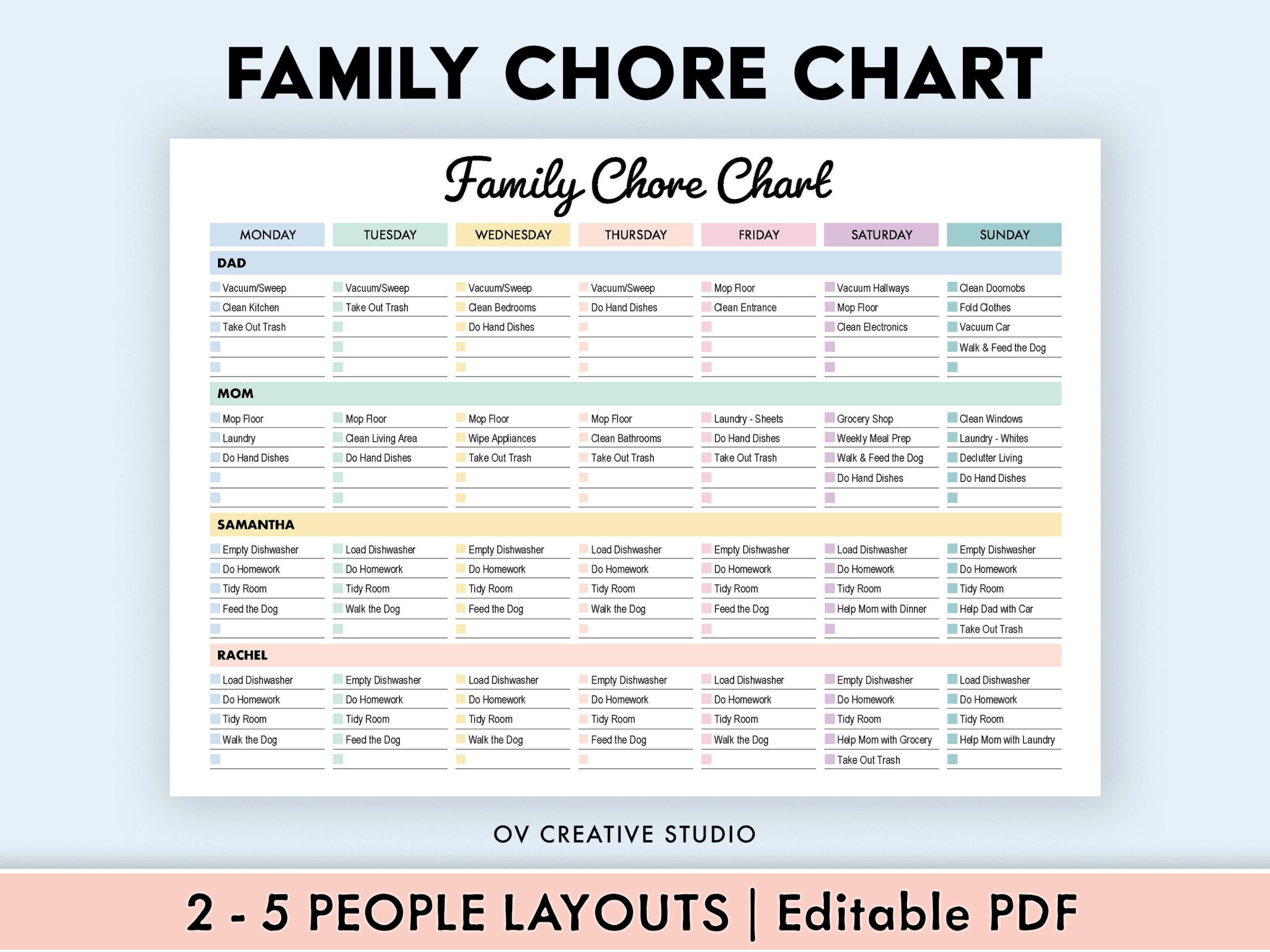 sample family chores chart template