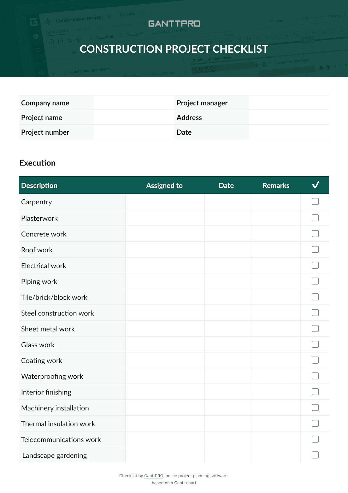 sample Construction Checklist Template