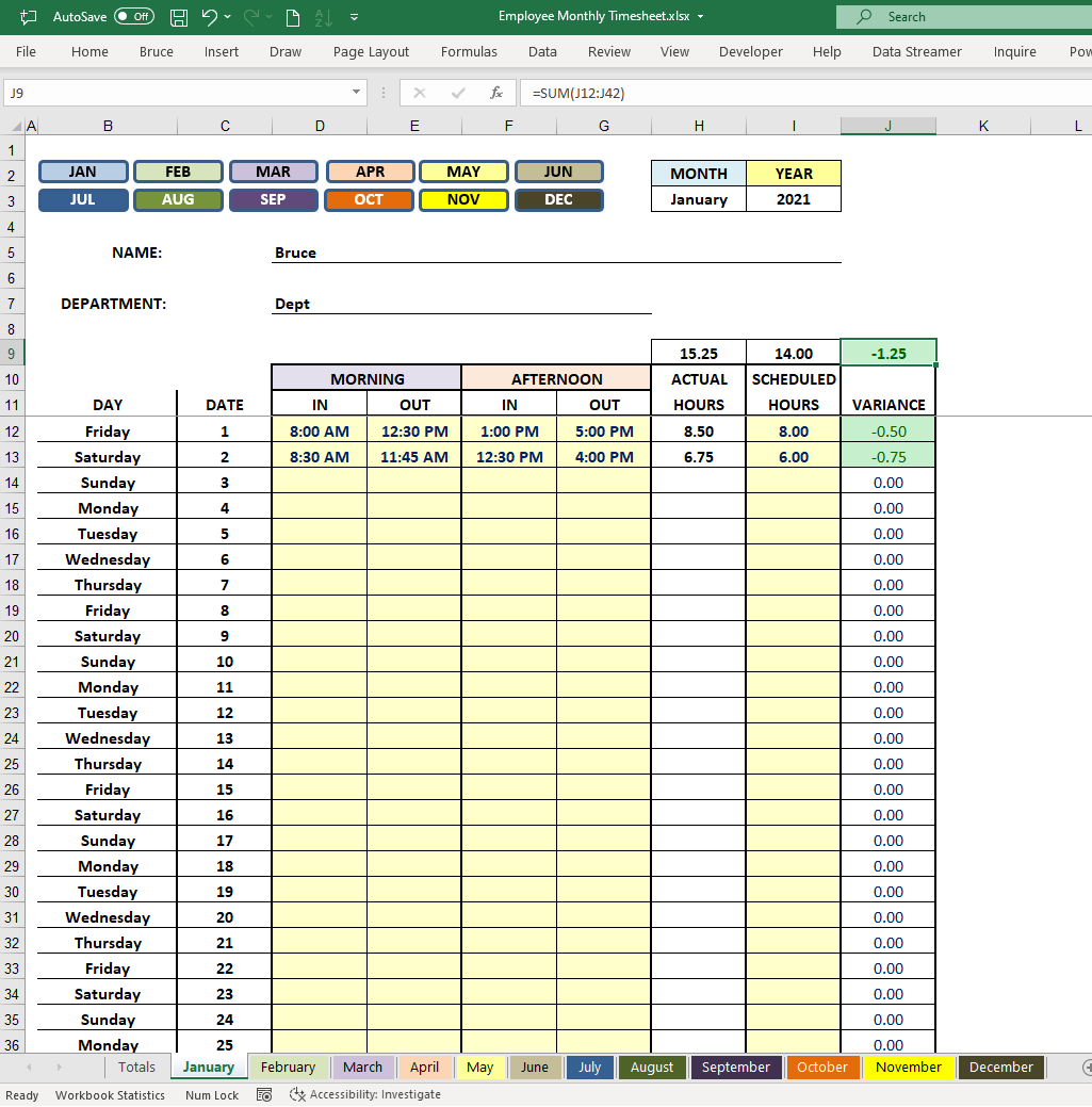 sample monthly timesheet with formulas template