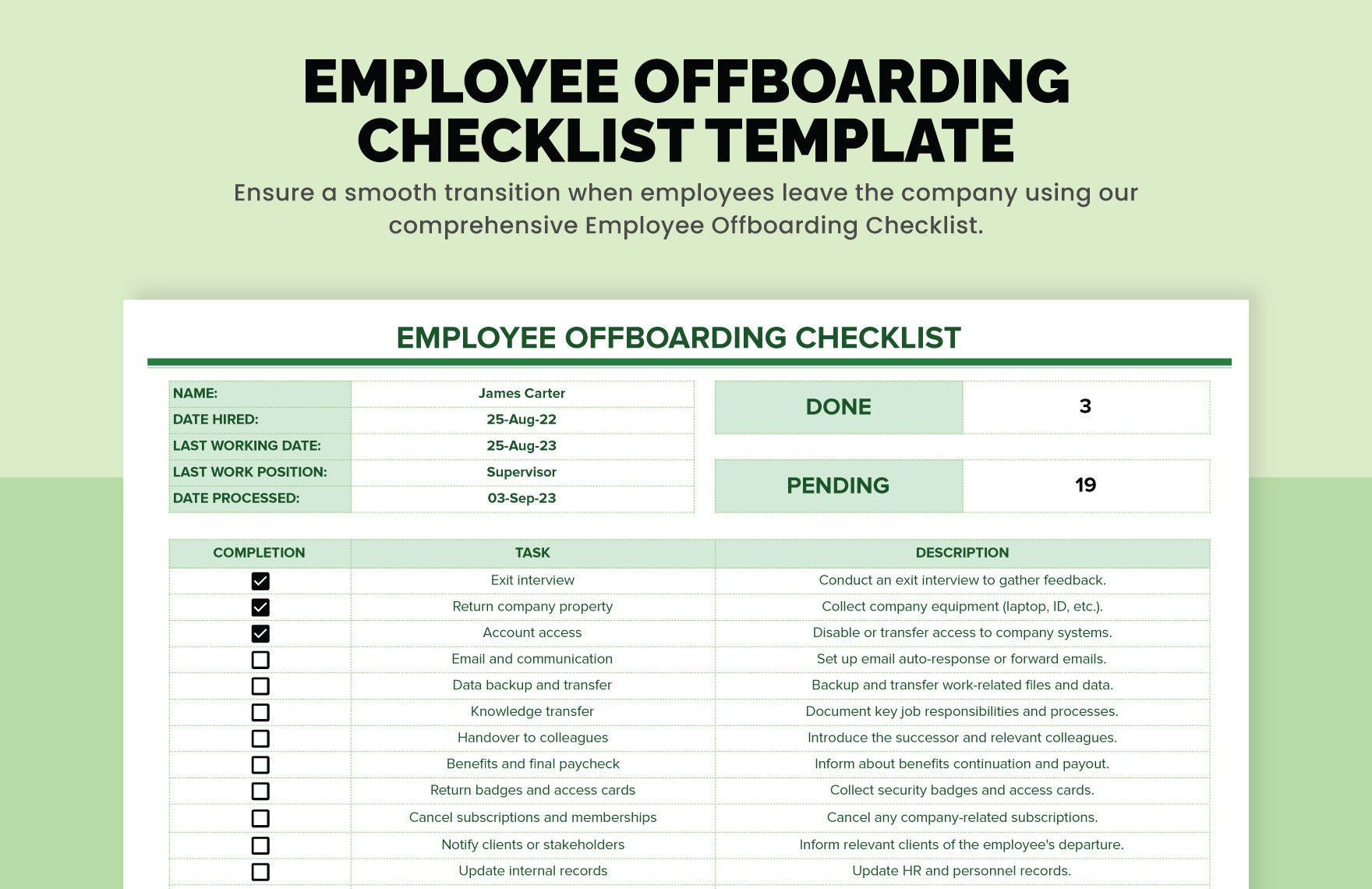 sample Offboarding Checklist Template