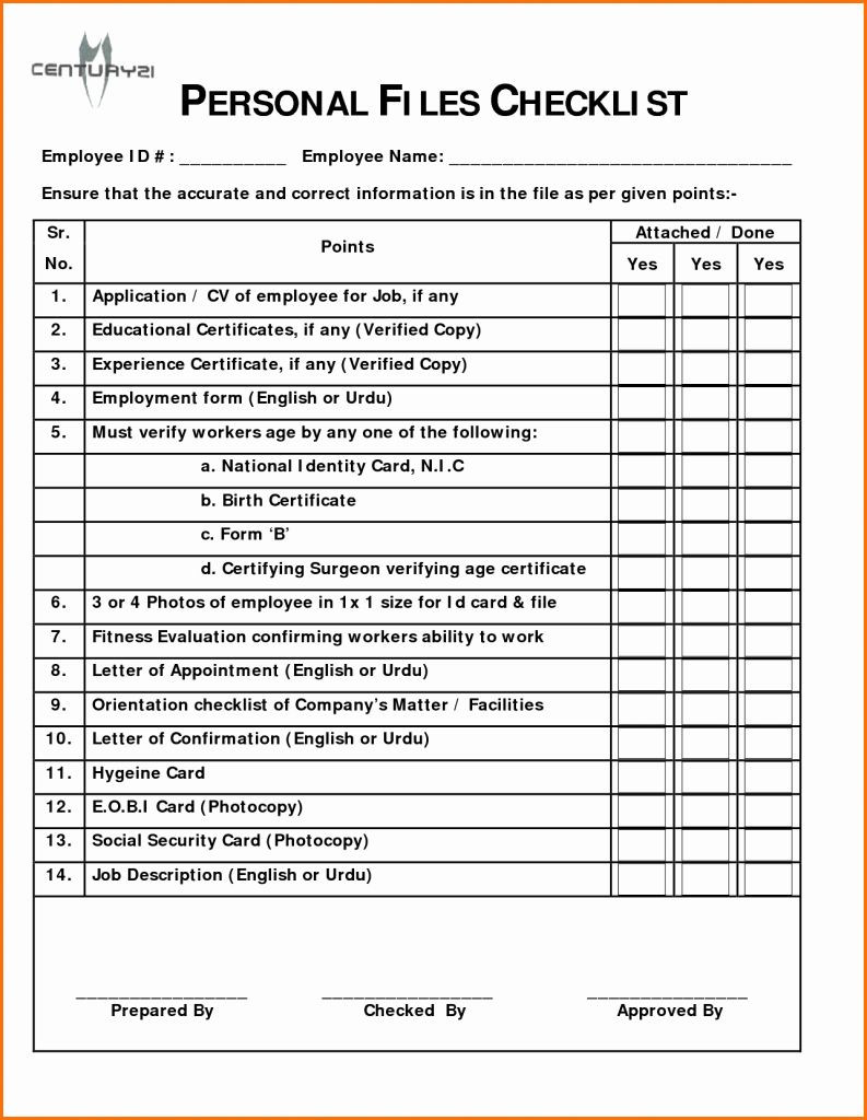 sample employee files checklist template