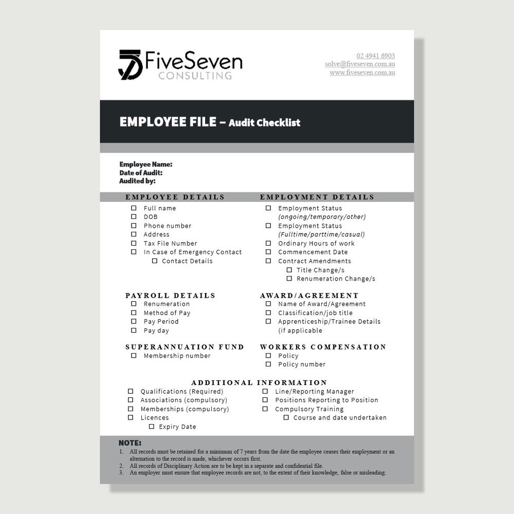 sample employee files checklist template