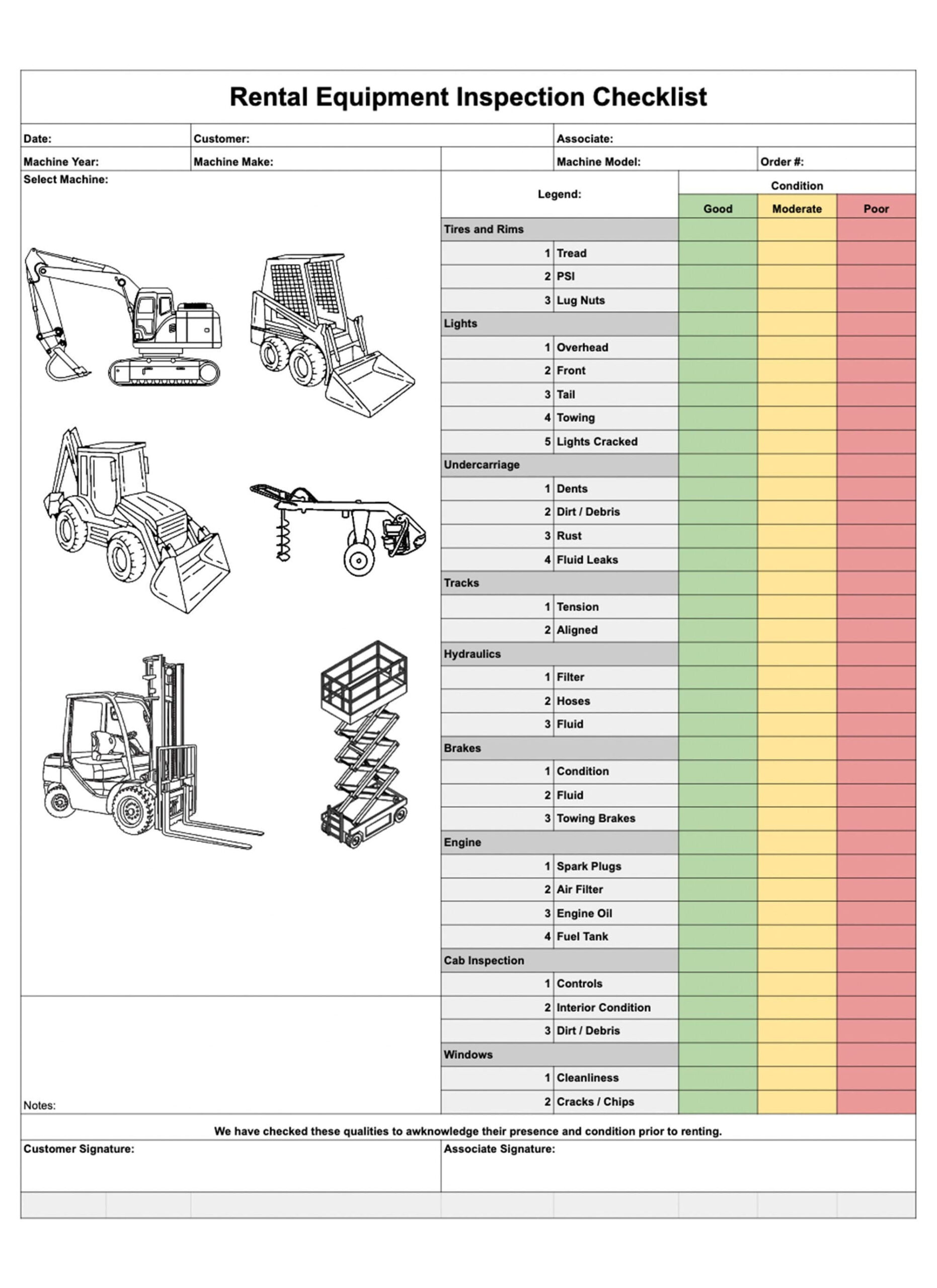 sample equipment checklist template