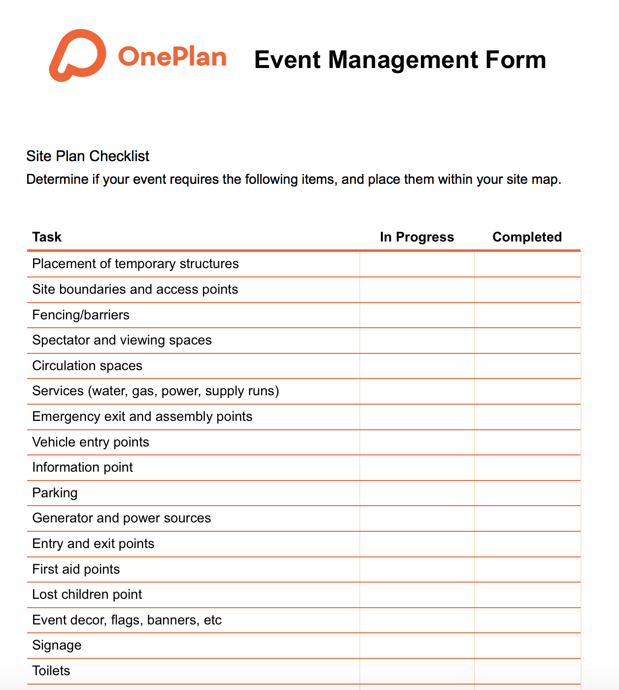 sample Event Checklist Template