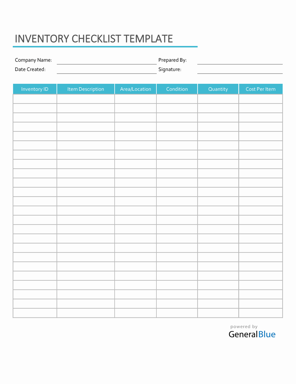 sample inventory chart template