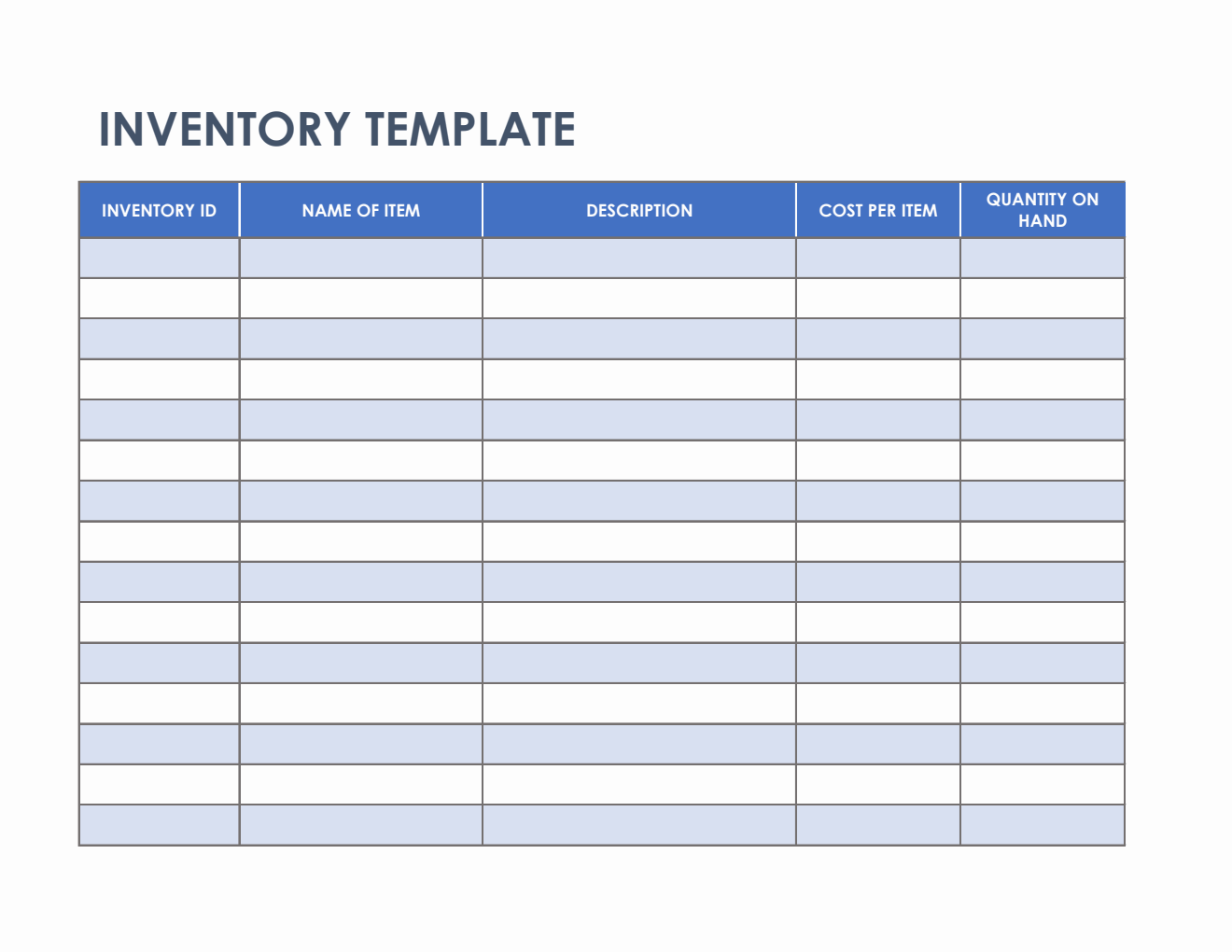 sample inventory chart template