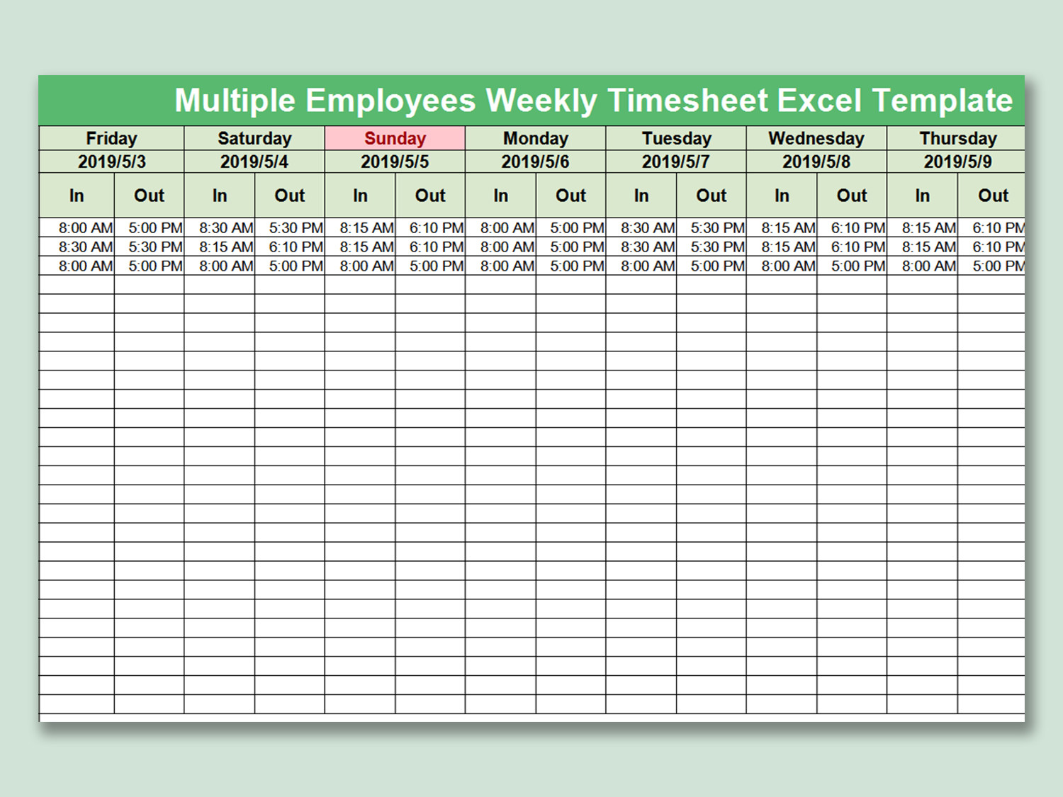 sample timesheet for multiple employees template