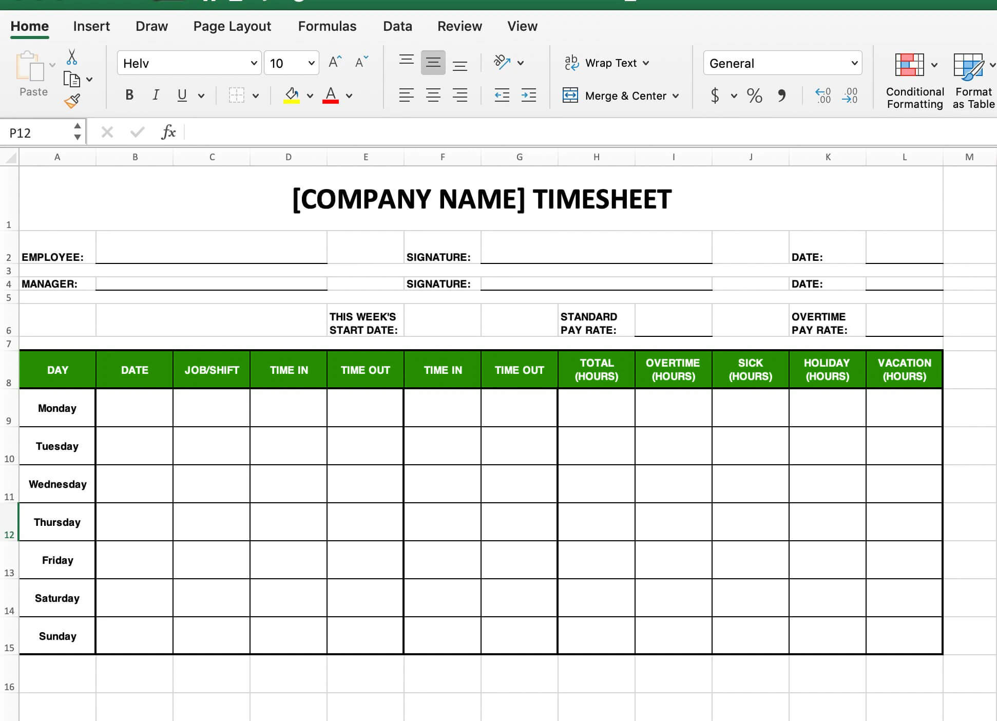 sample timesheet with formulas template