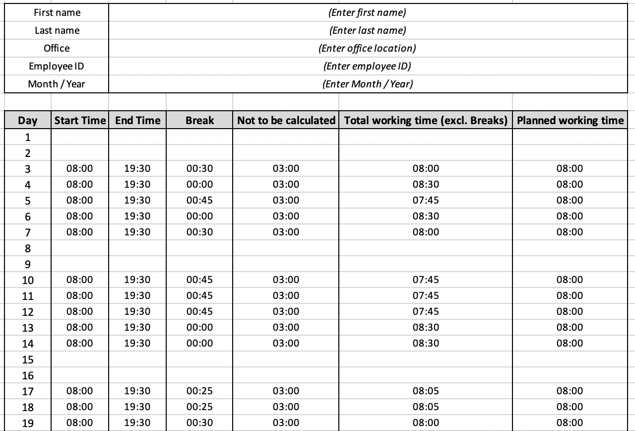 sample hr timesheet template