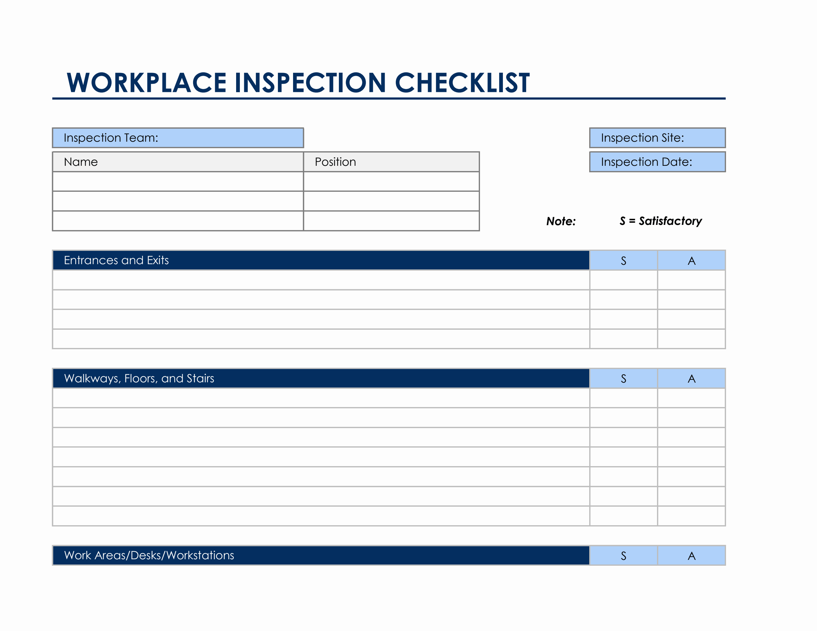 sample Inspection Checklist Template