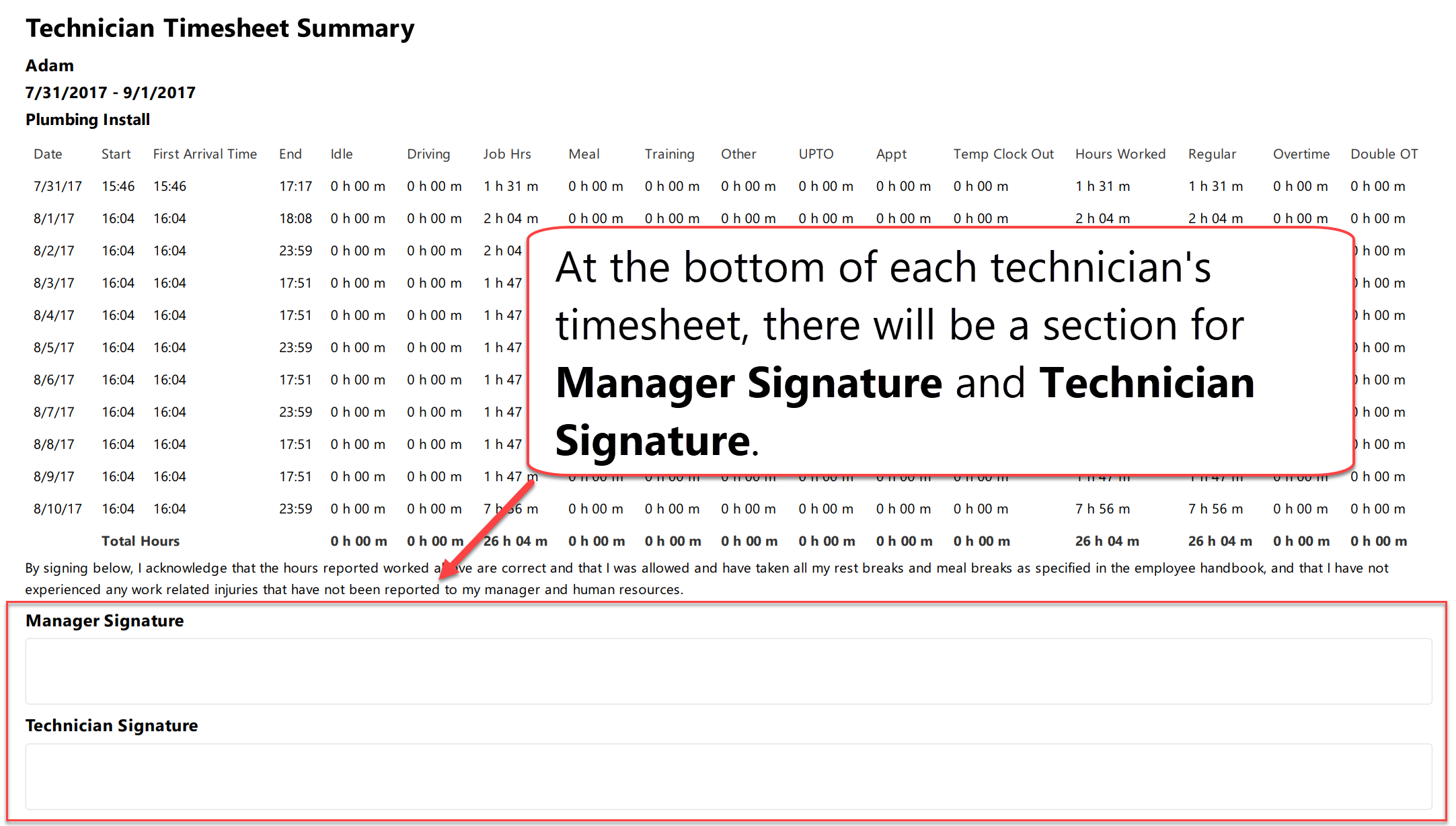 Printable Mechanic Timesheet Template