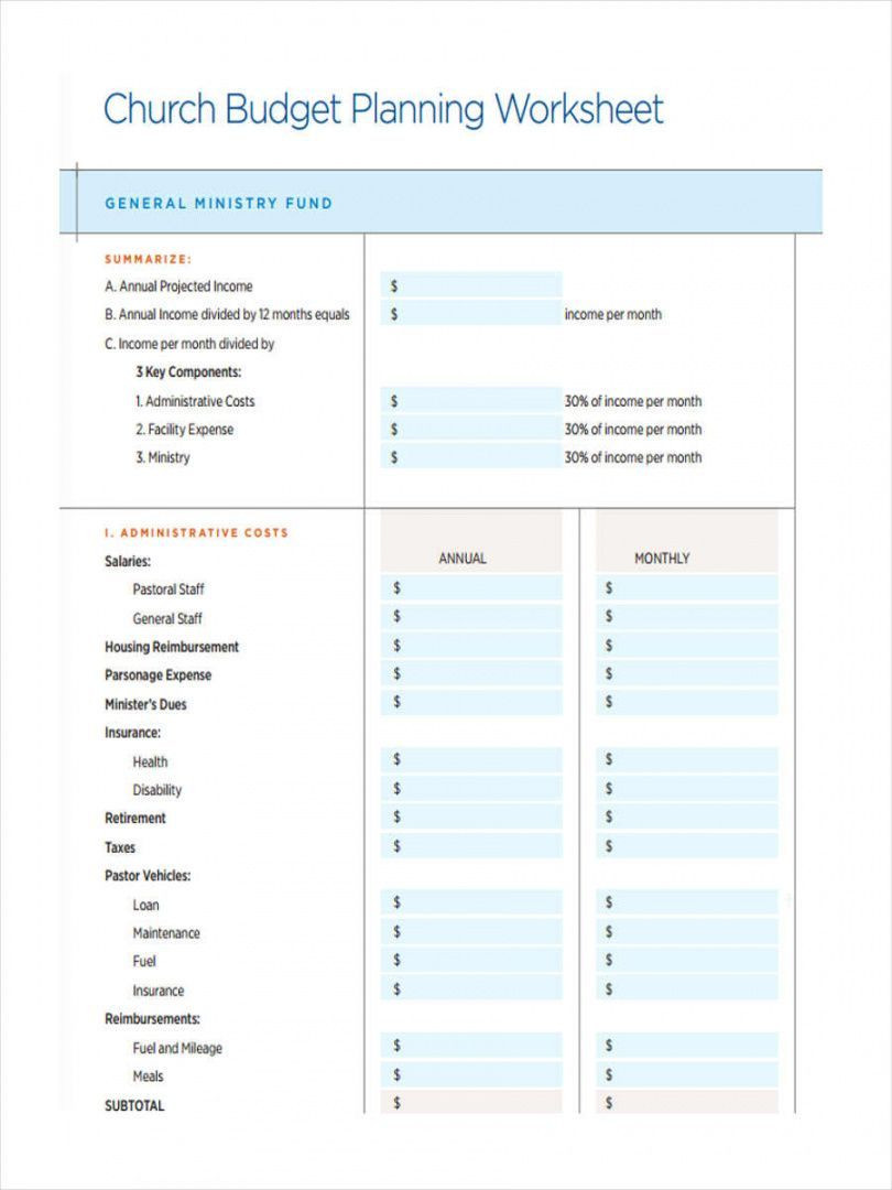 sample small church budget template