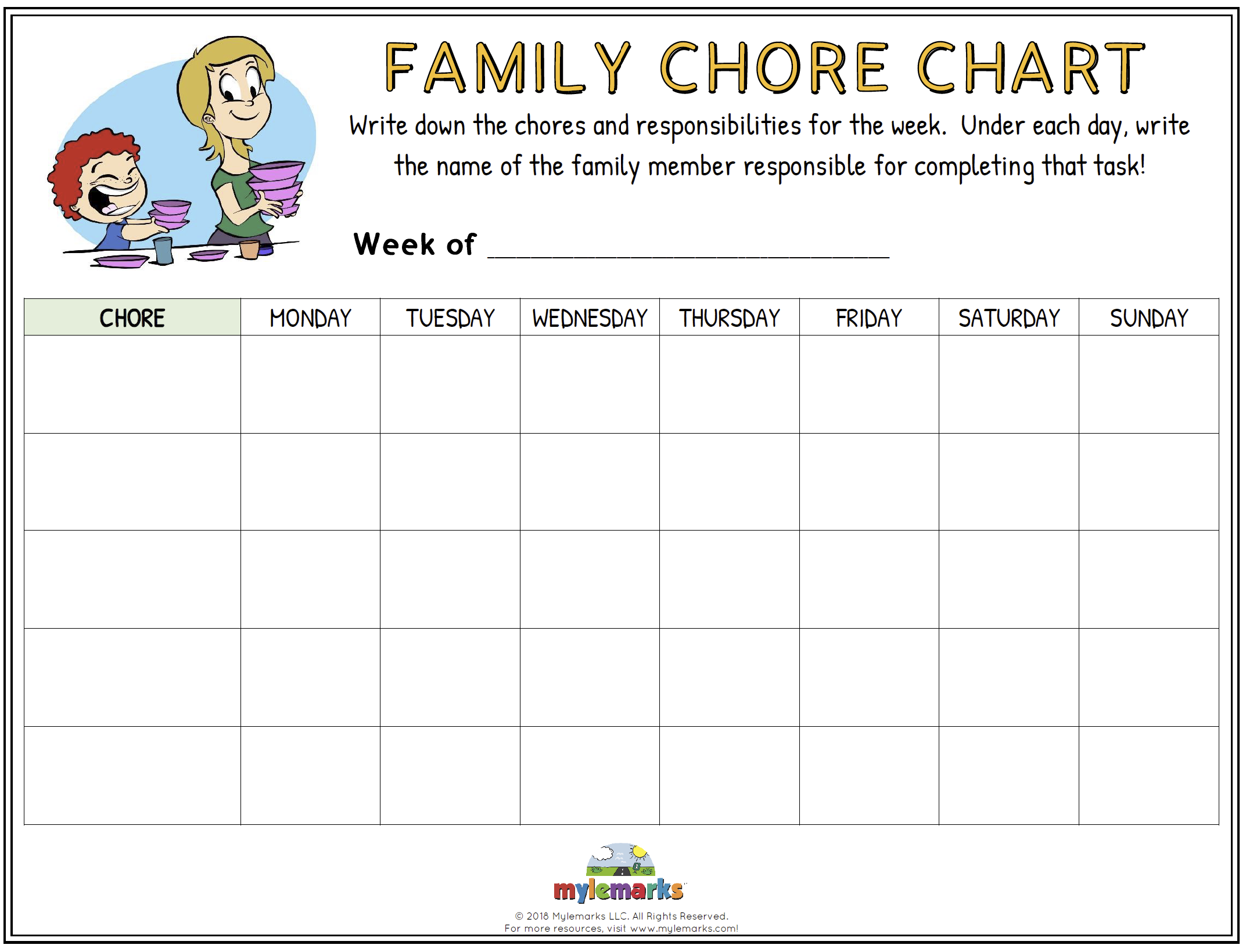 sample family chores chart template