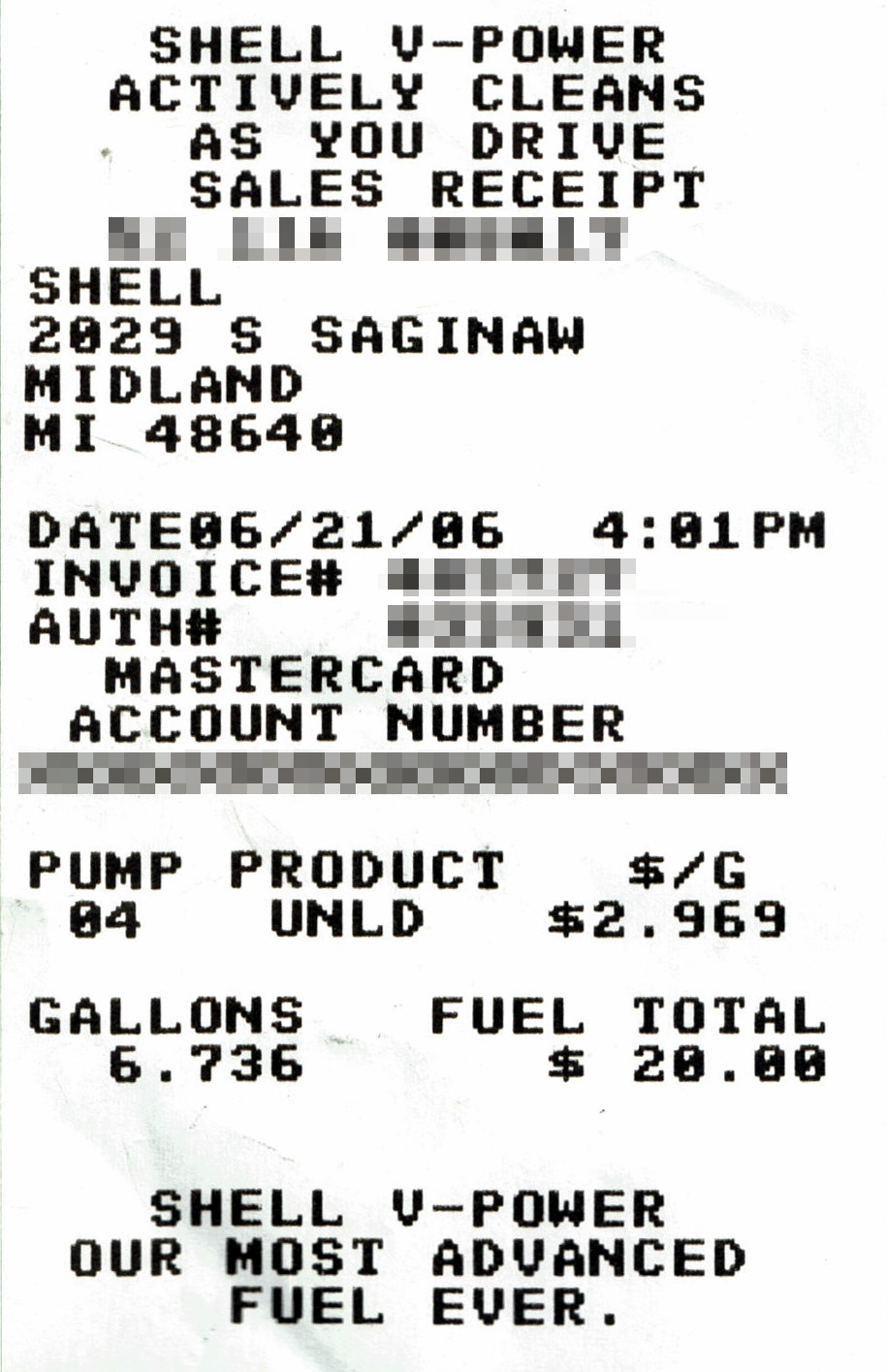 sample gas receipt template