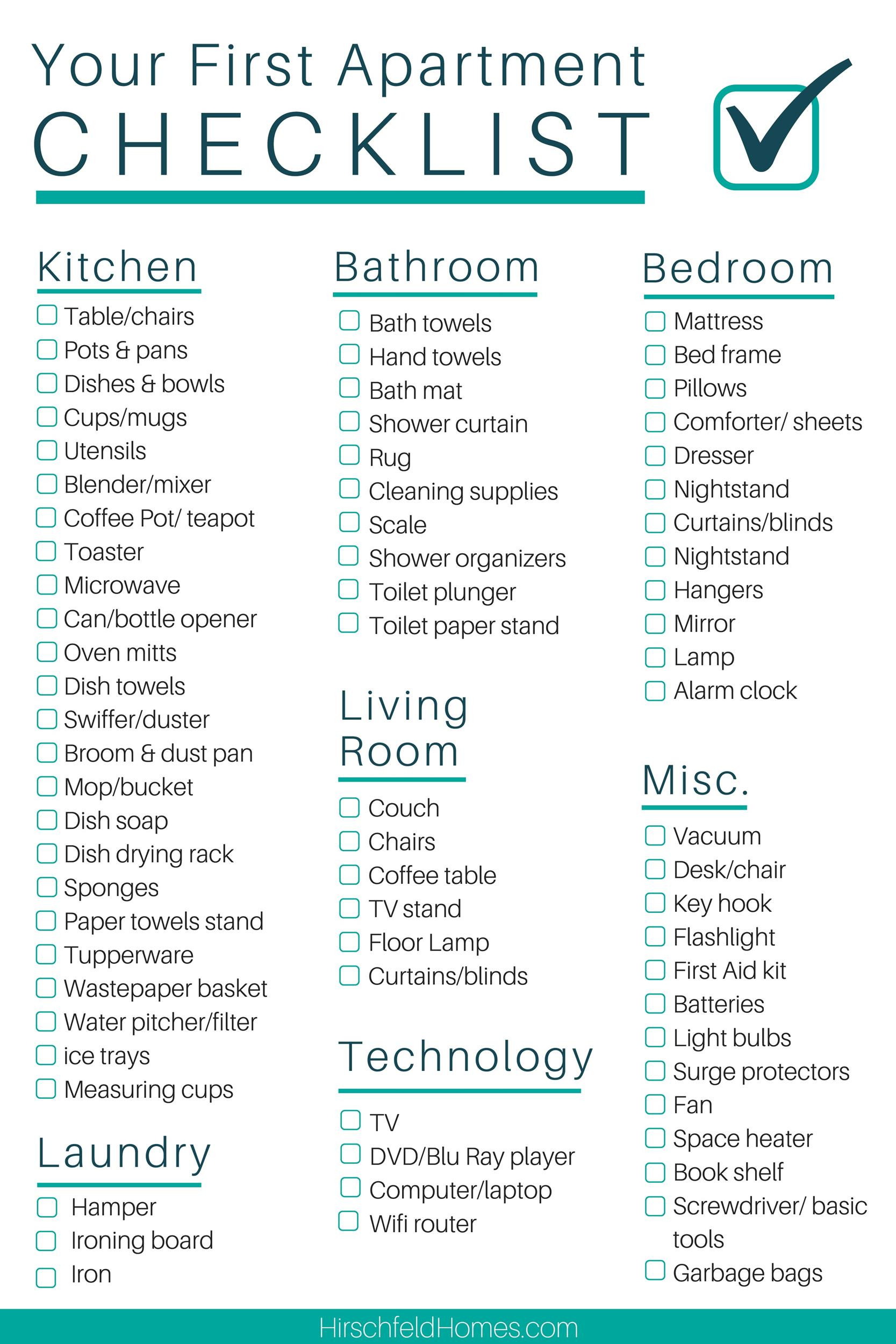 sample First Apartment Checklist Template