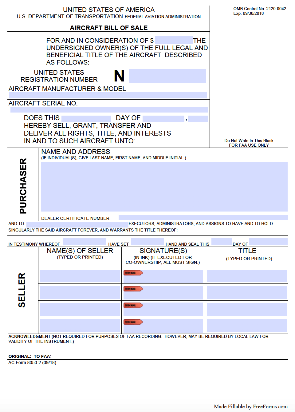 sample Aircraft Bill of Sale Form