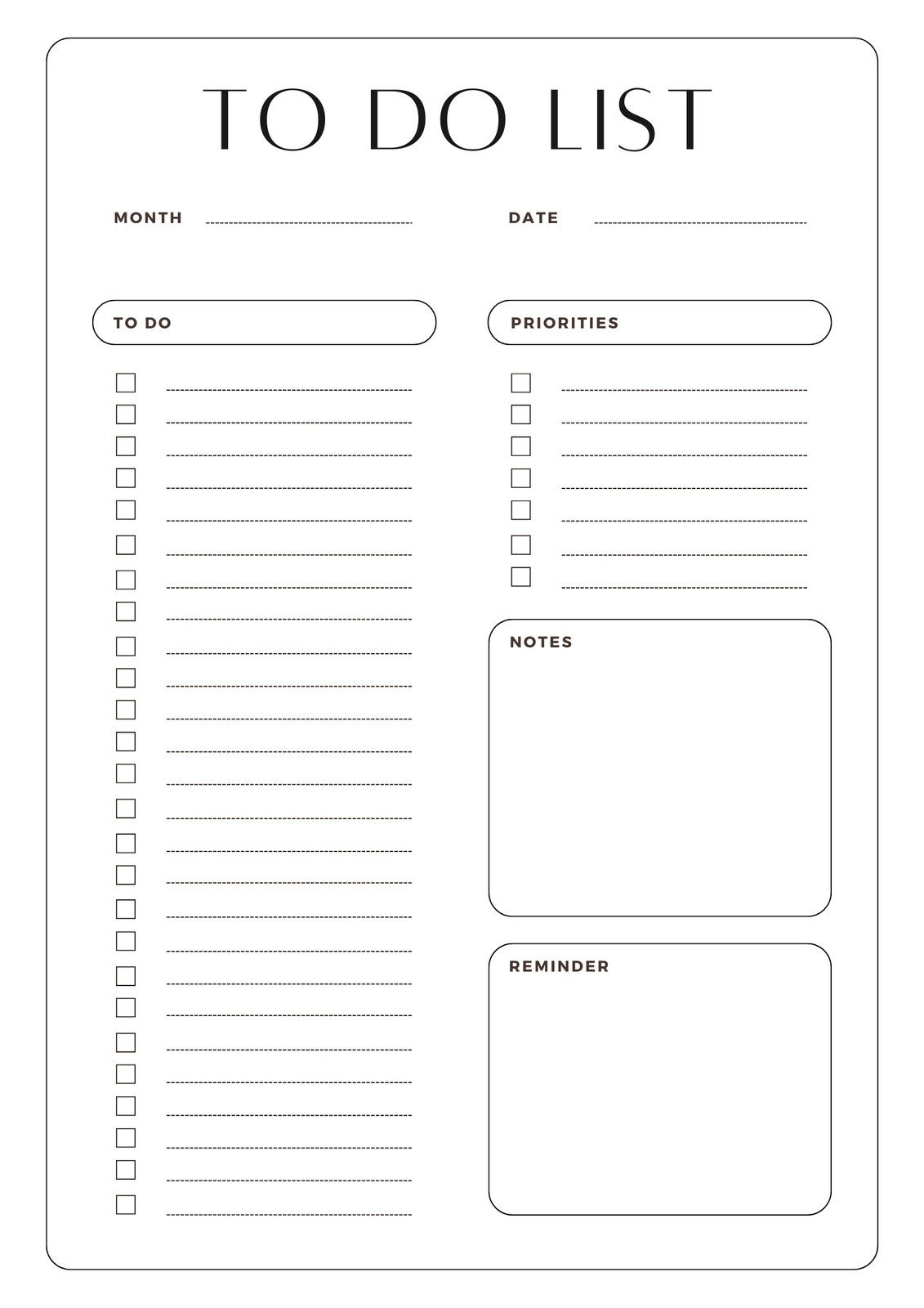 sample To Do Checklist Template