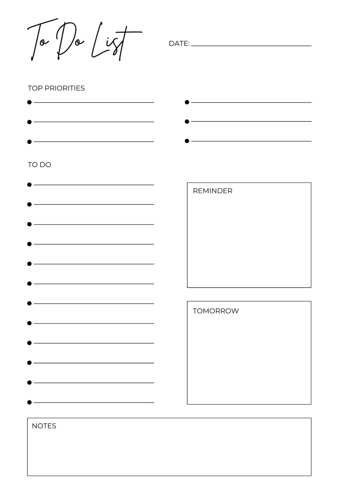 sample To Do Checklist Template