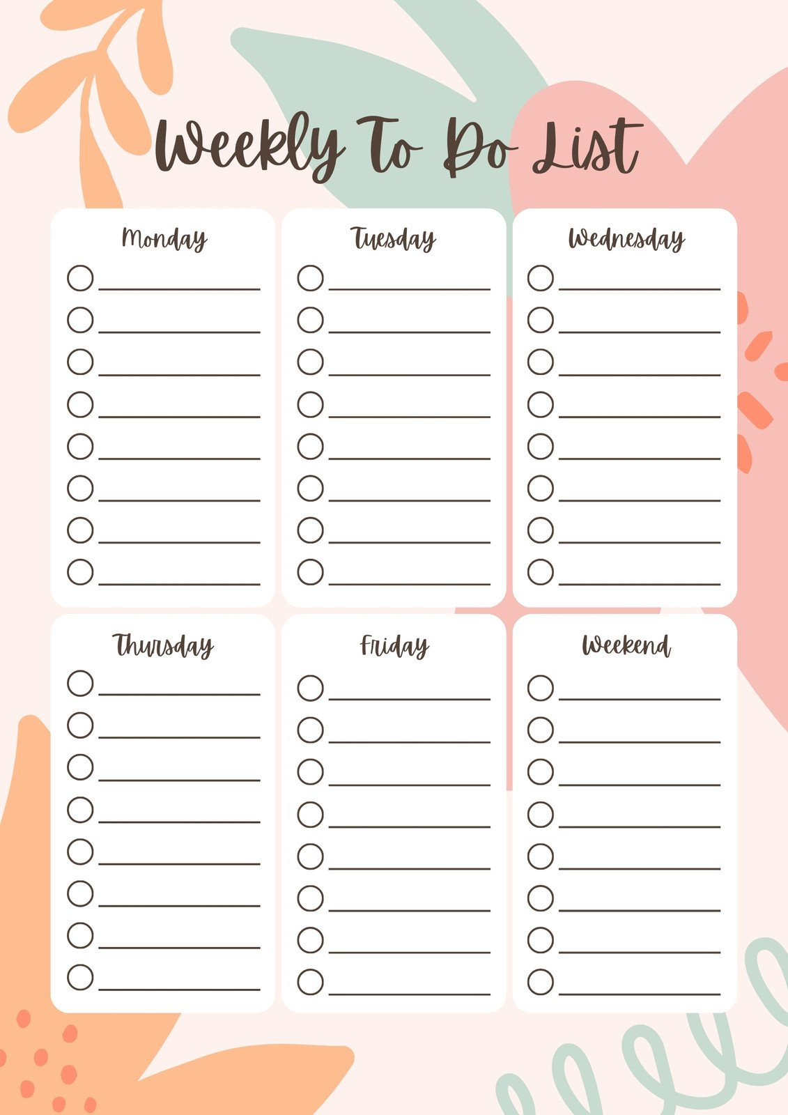 sample To Do Checklist Template