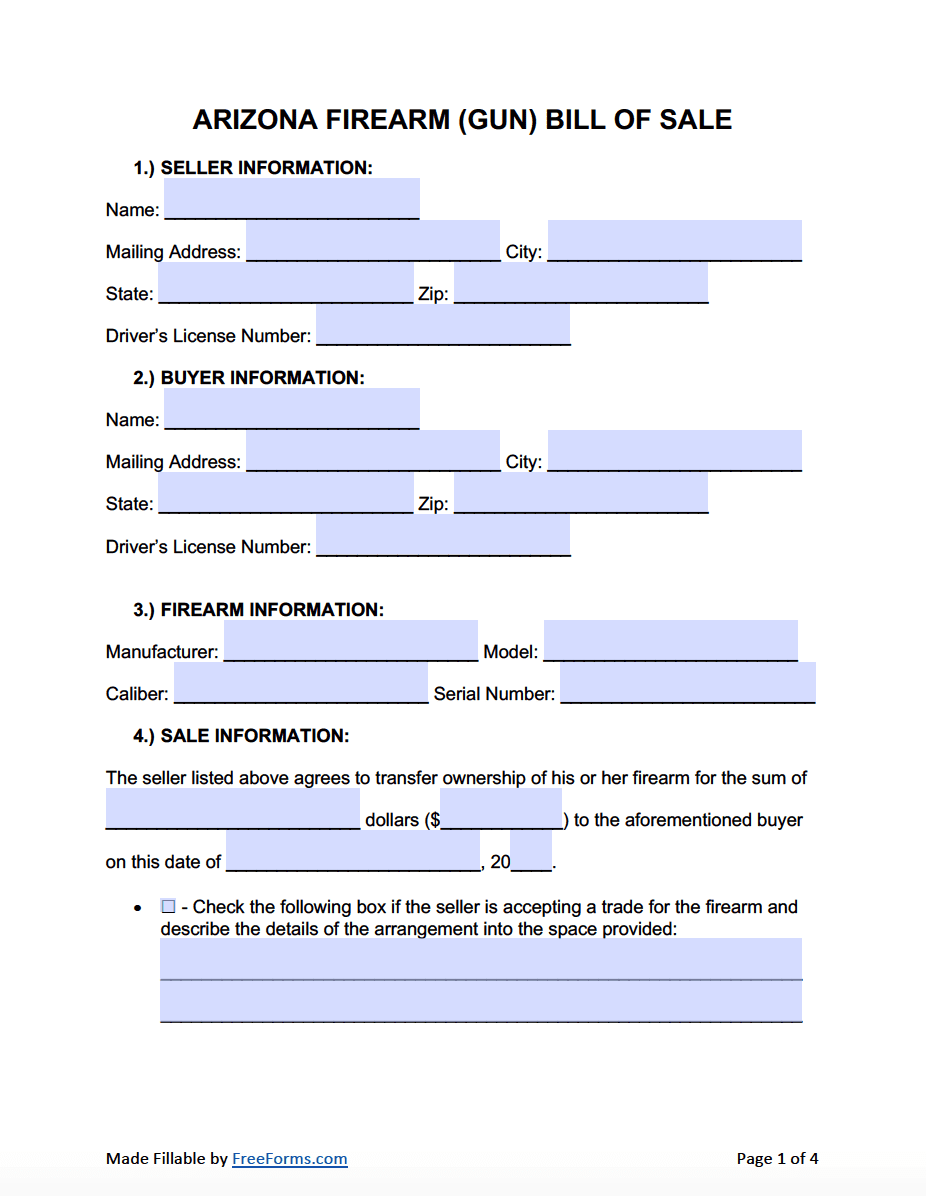 sample Firearm Bill of Sale Form