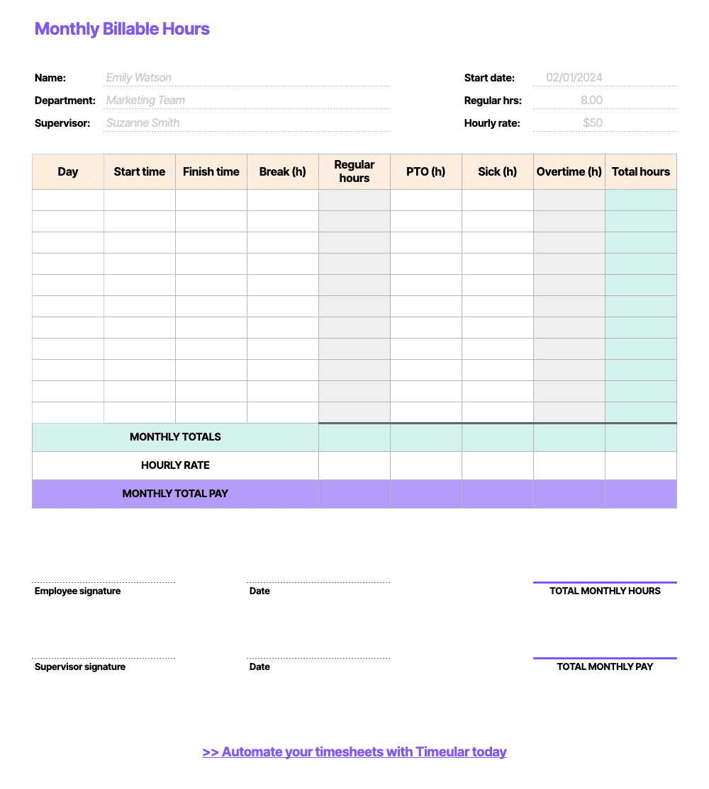 sample billable hours timesheet template