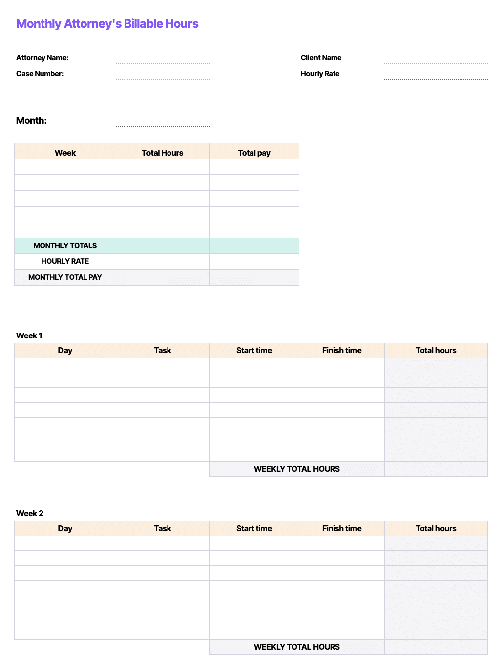 sample billable hours timesheet template