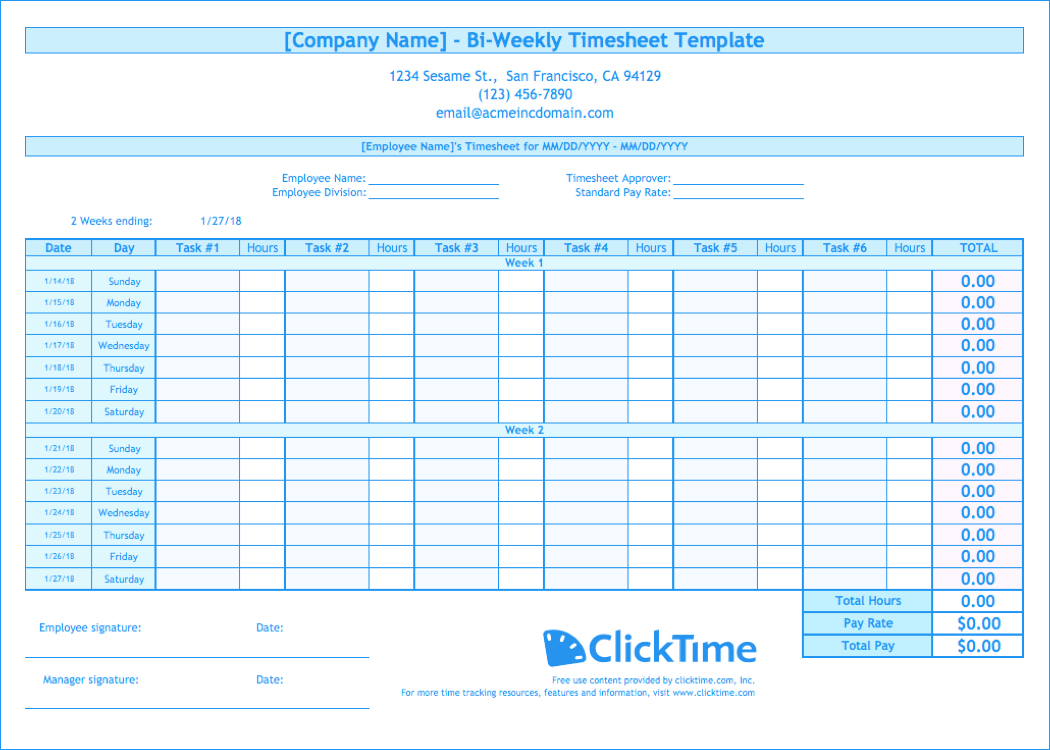 sample employee bi weekly timesheet template