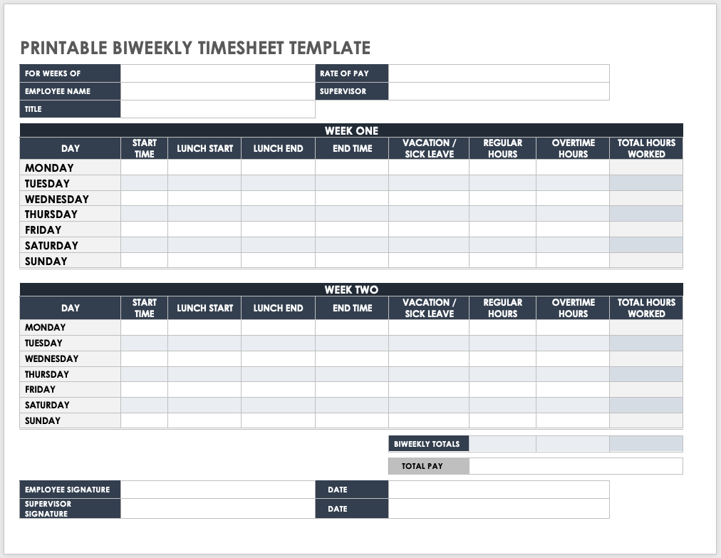 sample employee bi weekly timesheet template