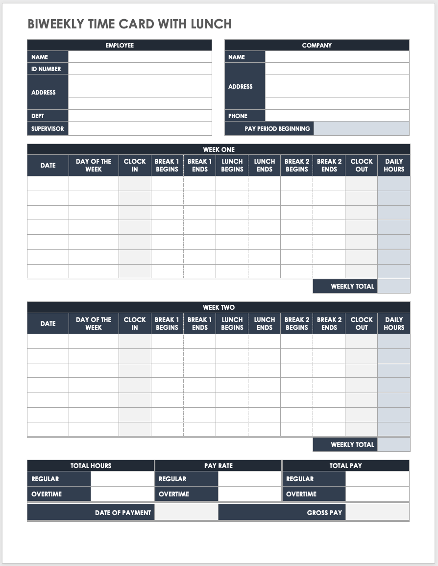 sample timesheet with lunch break template