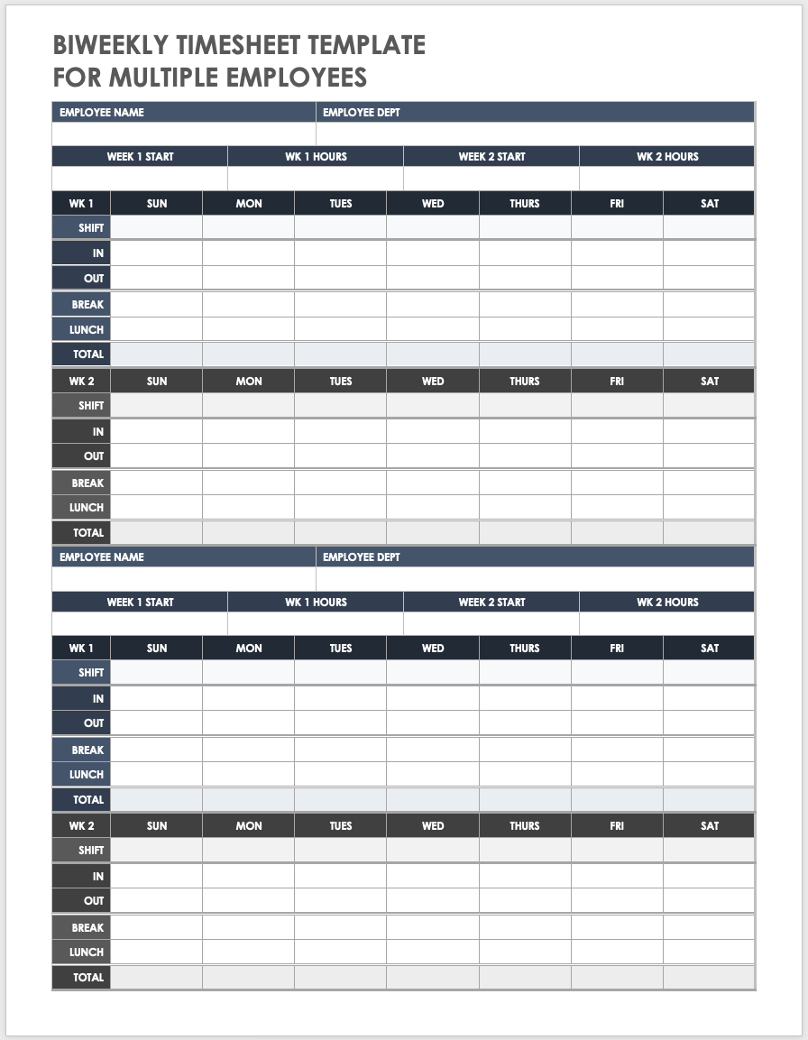 sample timesheet for multiple employees template