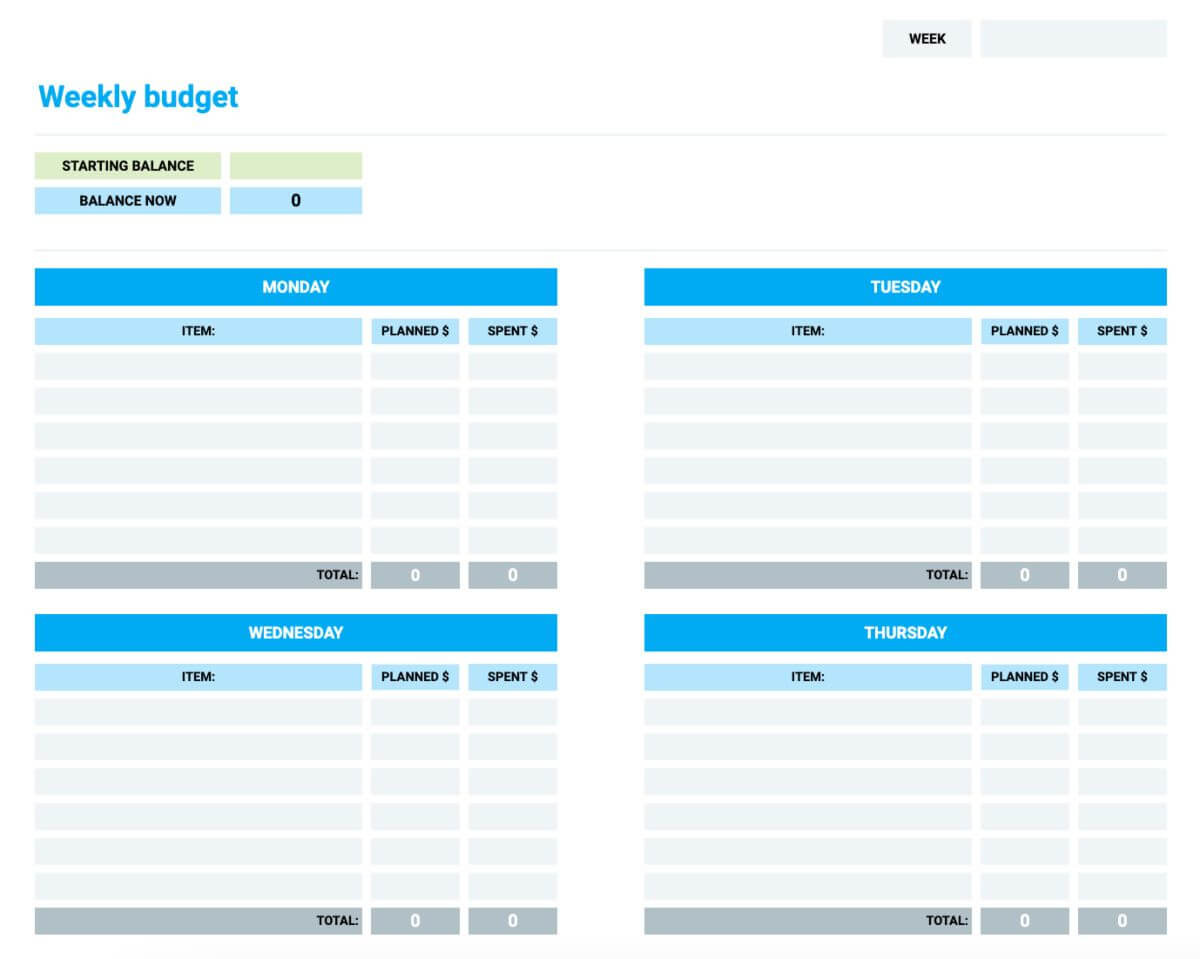 sample good budget template