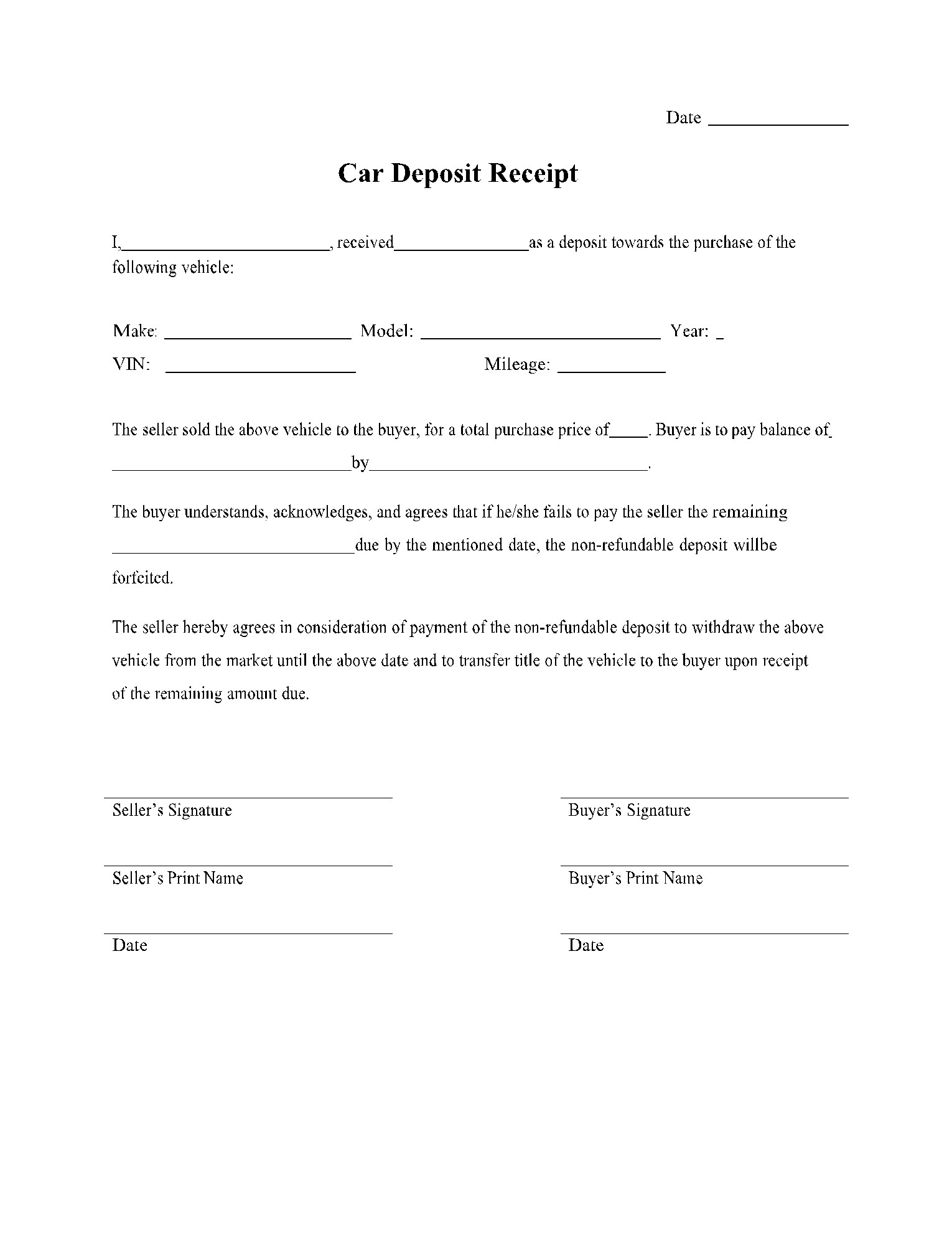 sample deposit receipt template