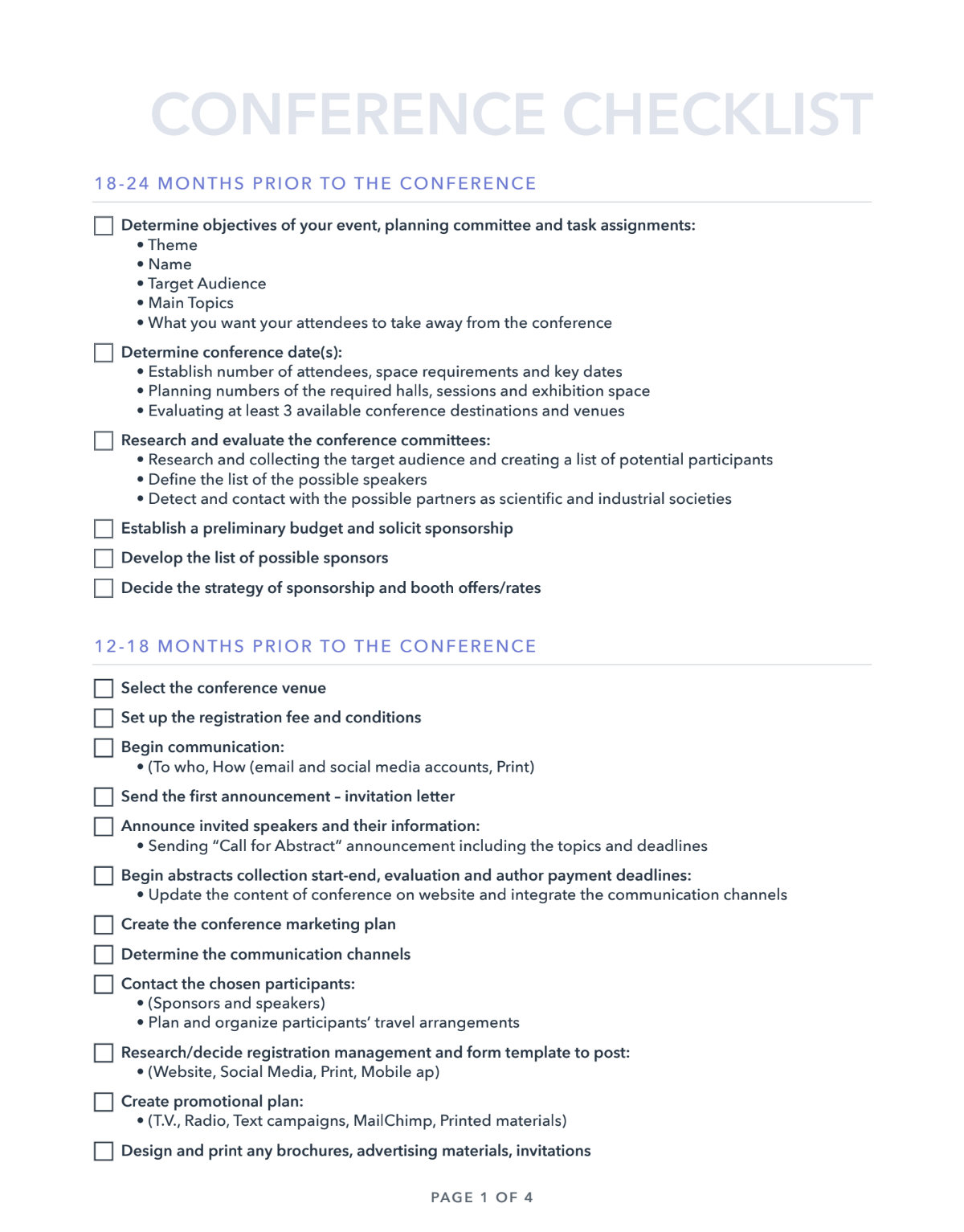 sample conference planning checklist template