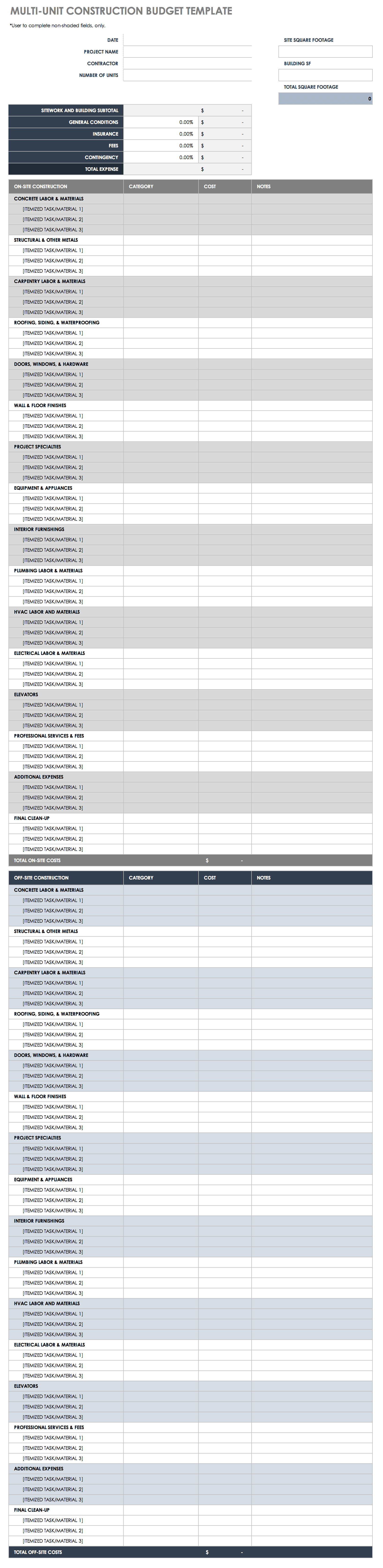 sample building a home budget template