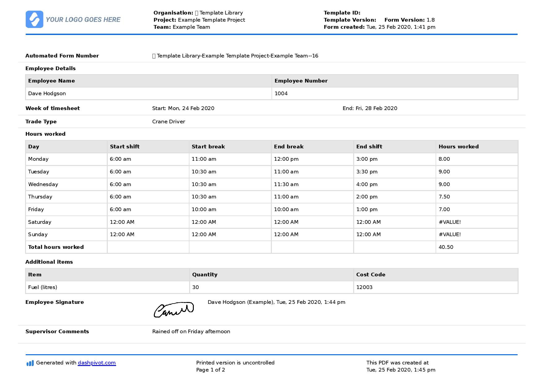 sample construction daily timesheet template