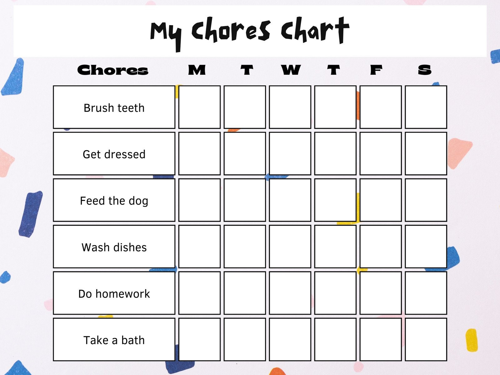 sample daily chores chart template