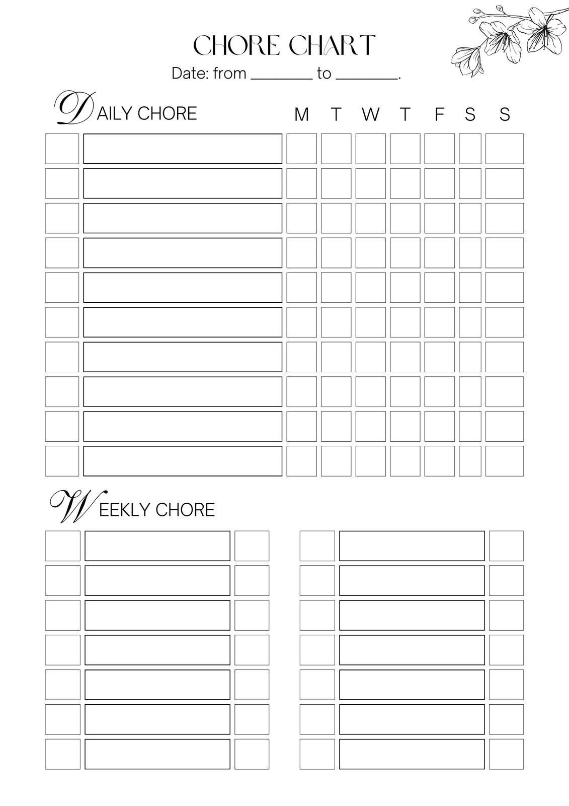 sample weekly chore chart template