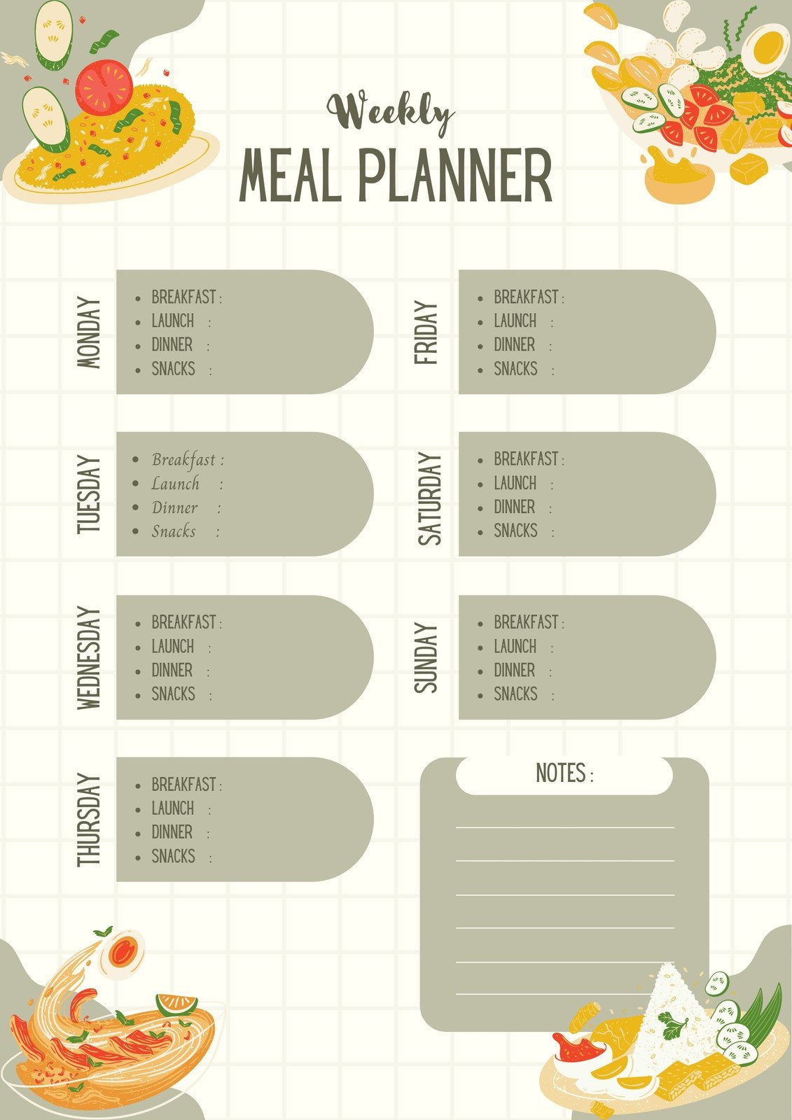 sample weekly food chart template