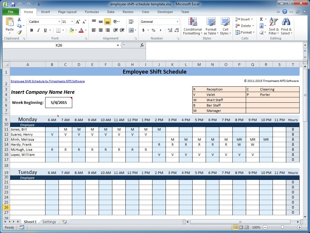 sample employee schedule with total hours template