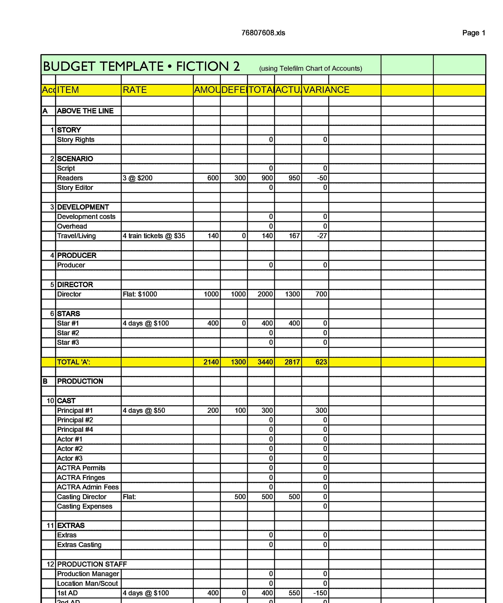 sample TV show budget template