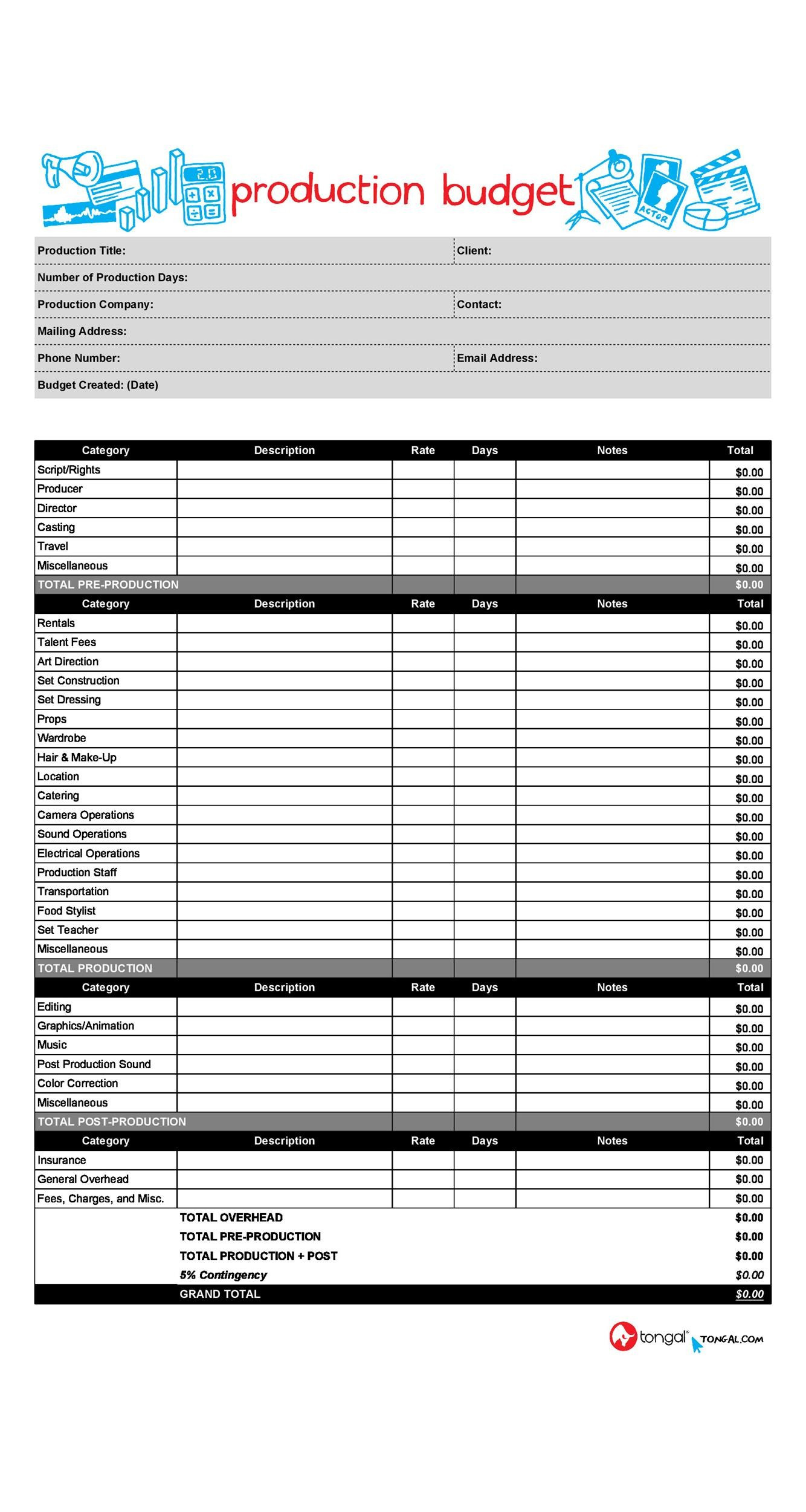 Printable Theatre Budget Template