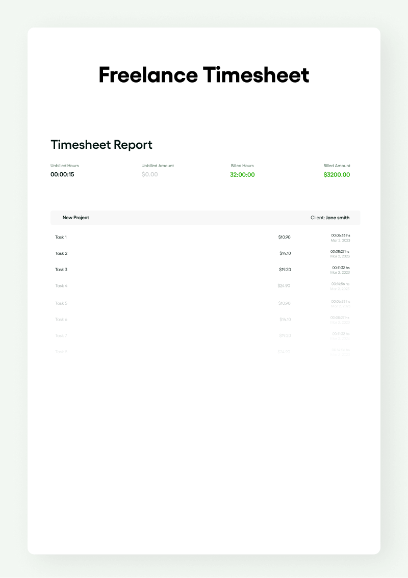 sample freelance timesheet template