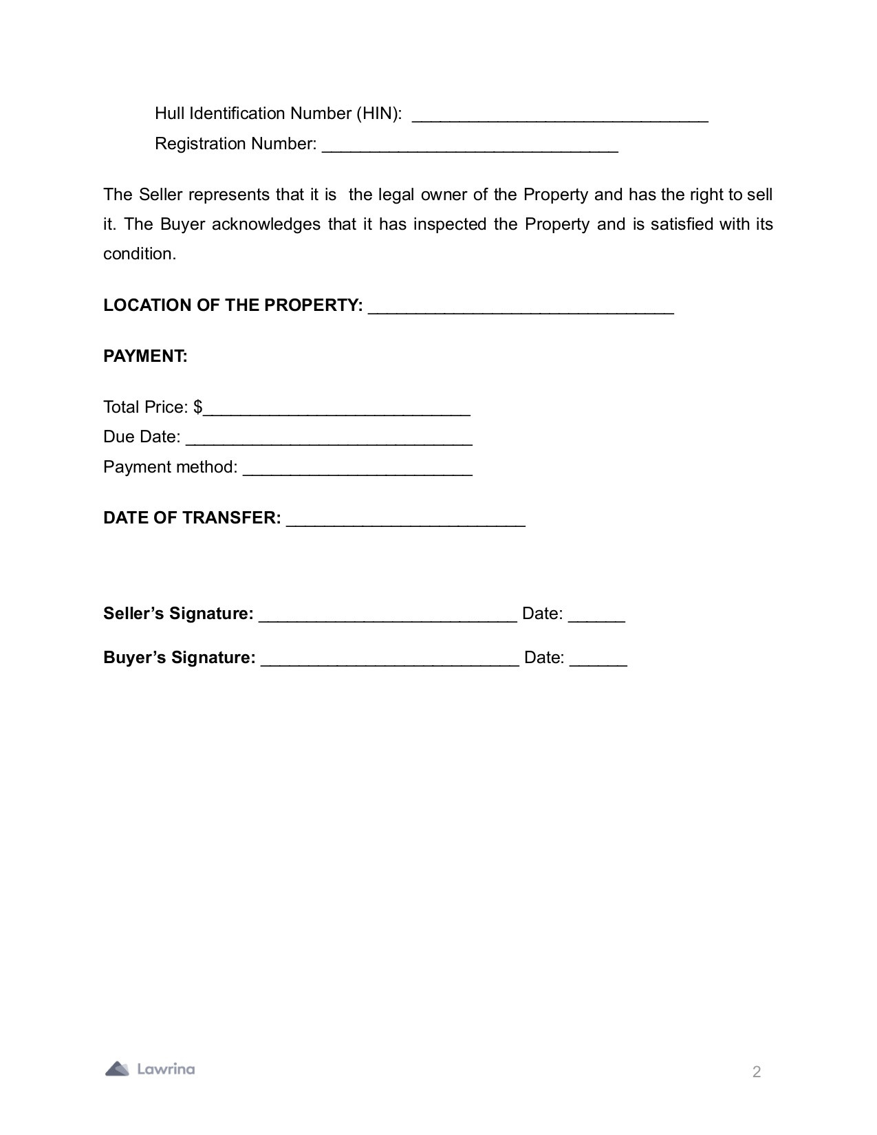 sample Jet Ski Bill of Sale Form