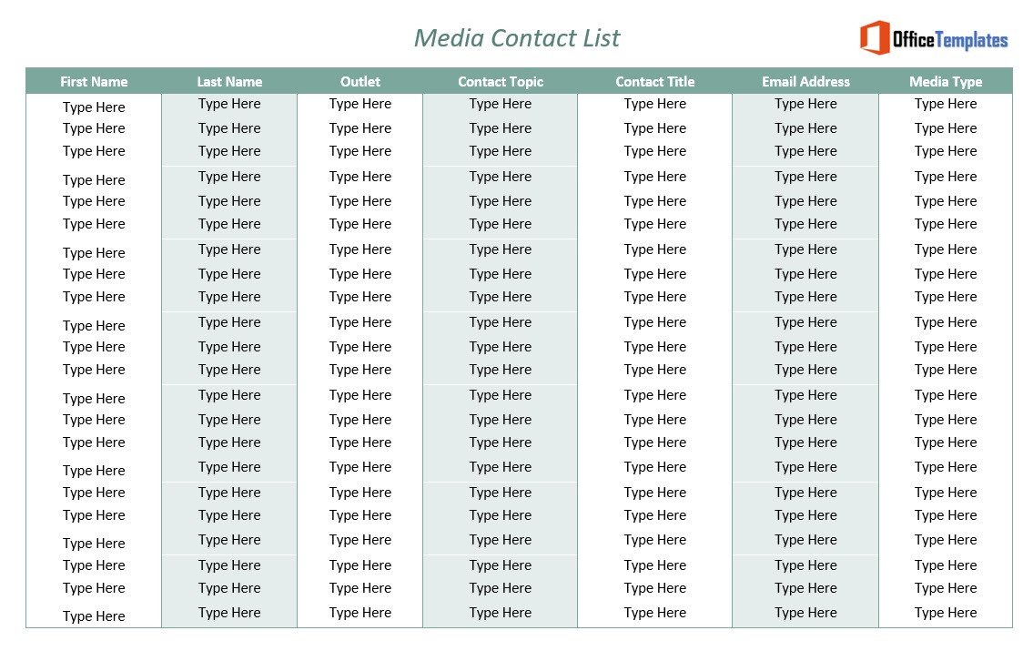 sample Media Contact List Template