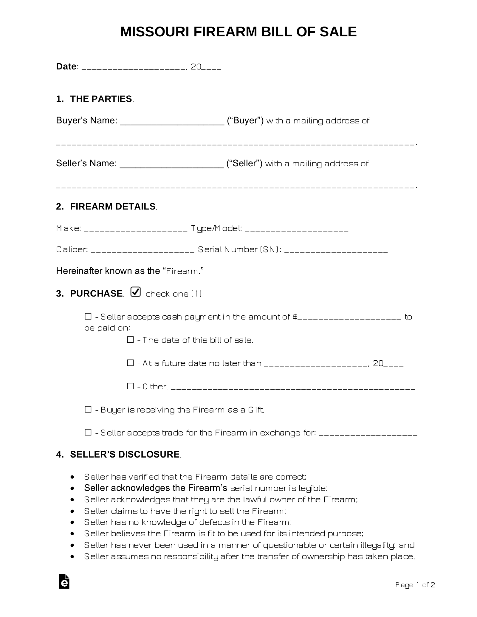 sample Firearm Bill of Sale Form