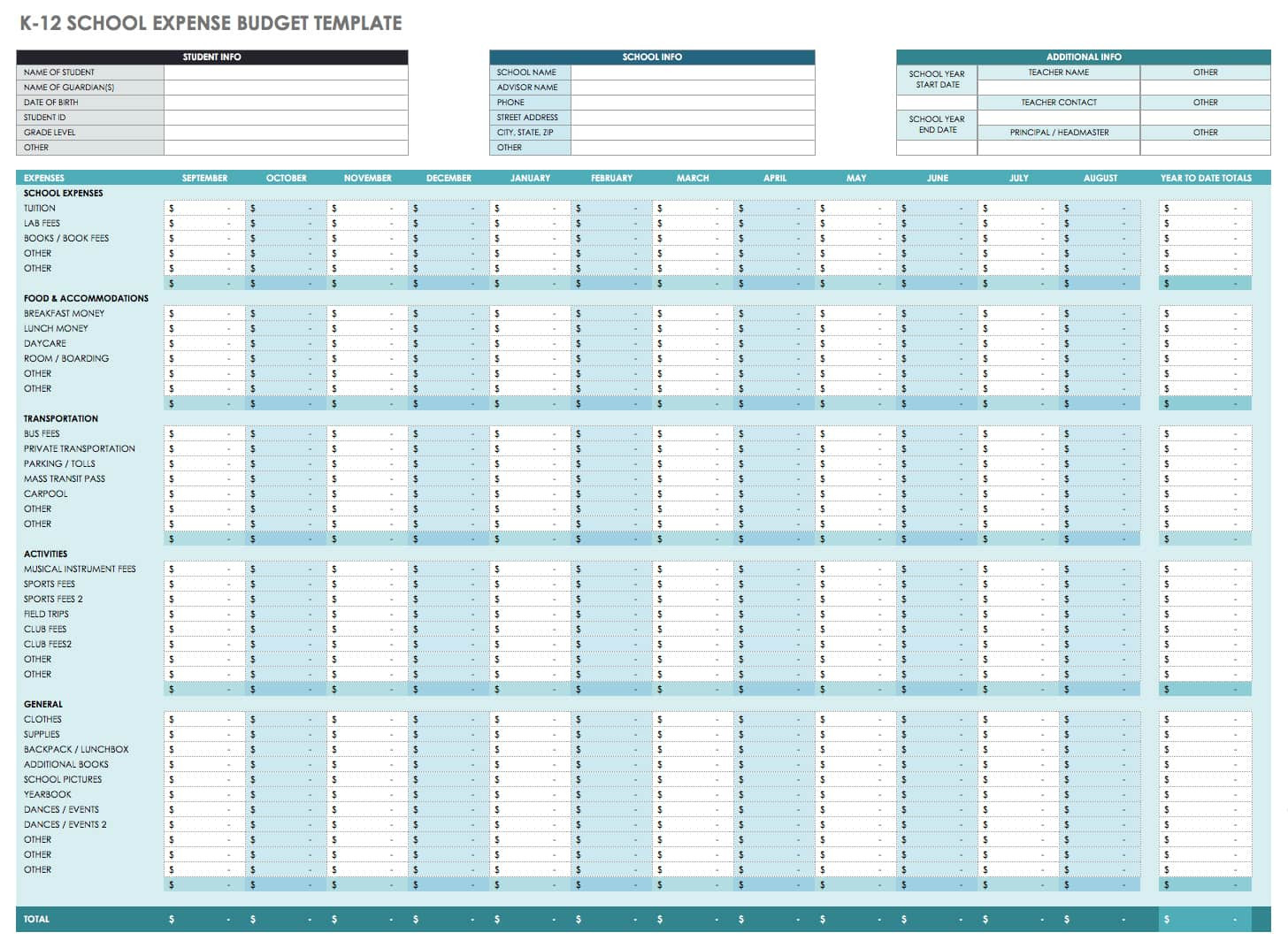 sample monthly budget template